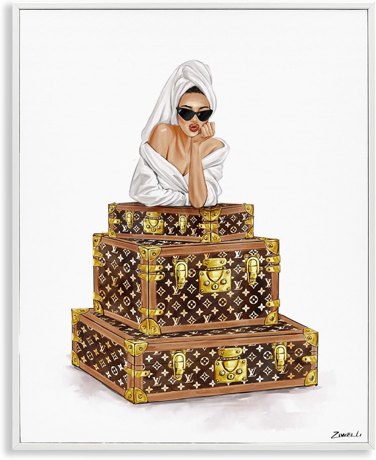 Stupell Industries Luxury Bathrobe Girl White Framed Giclee Art design by Ziwei Li, 20 x 16