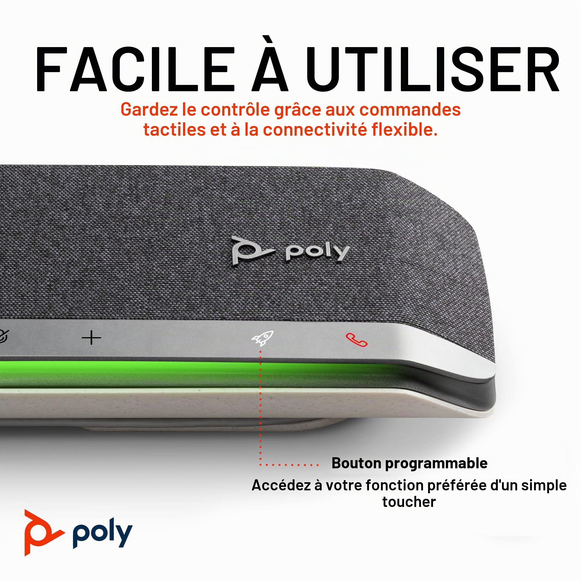 Haut-parleur intelligent Poly Sync 40+ - Espaces de travail flexibles - Connexion à un PC/Mac via adaptateur BT600 et via Bluetooth pour les smartphones - Fonctionne avec Teams, Zoom