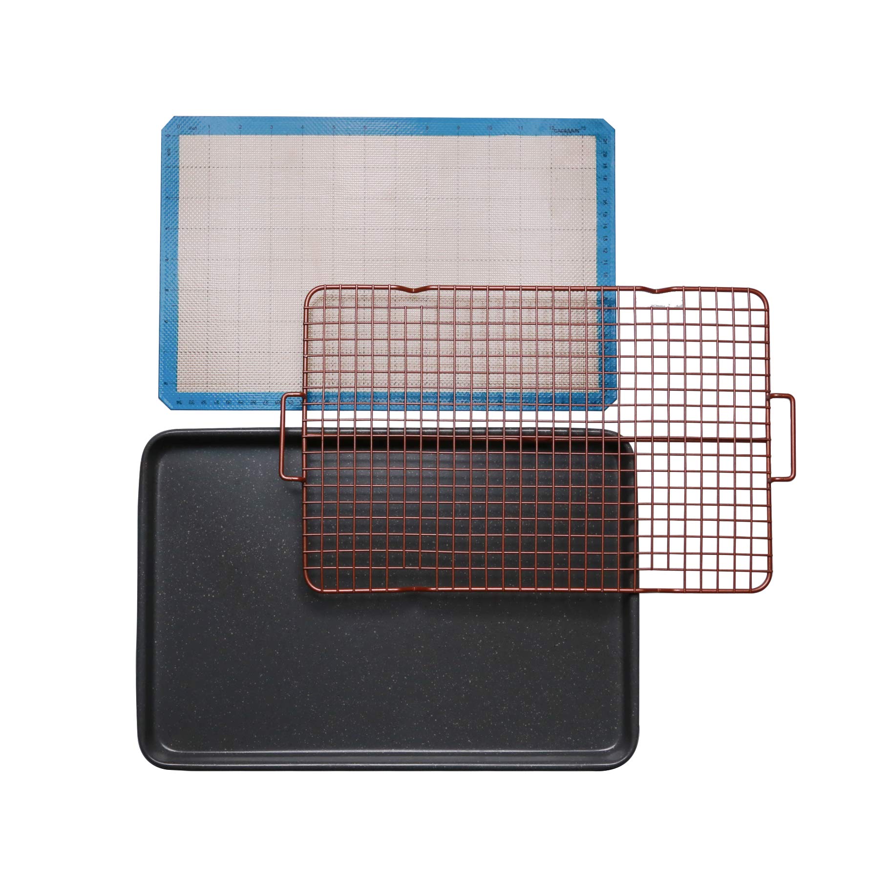CasaWare 3-teiliges Backformen-Set für Kekse, 38,1 x 25,4 x 2,5 cm, silberner Granit