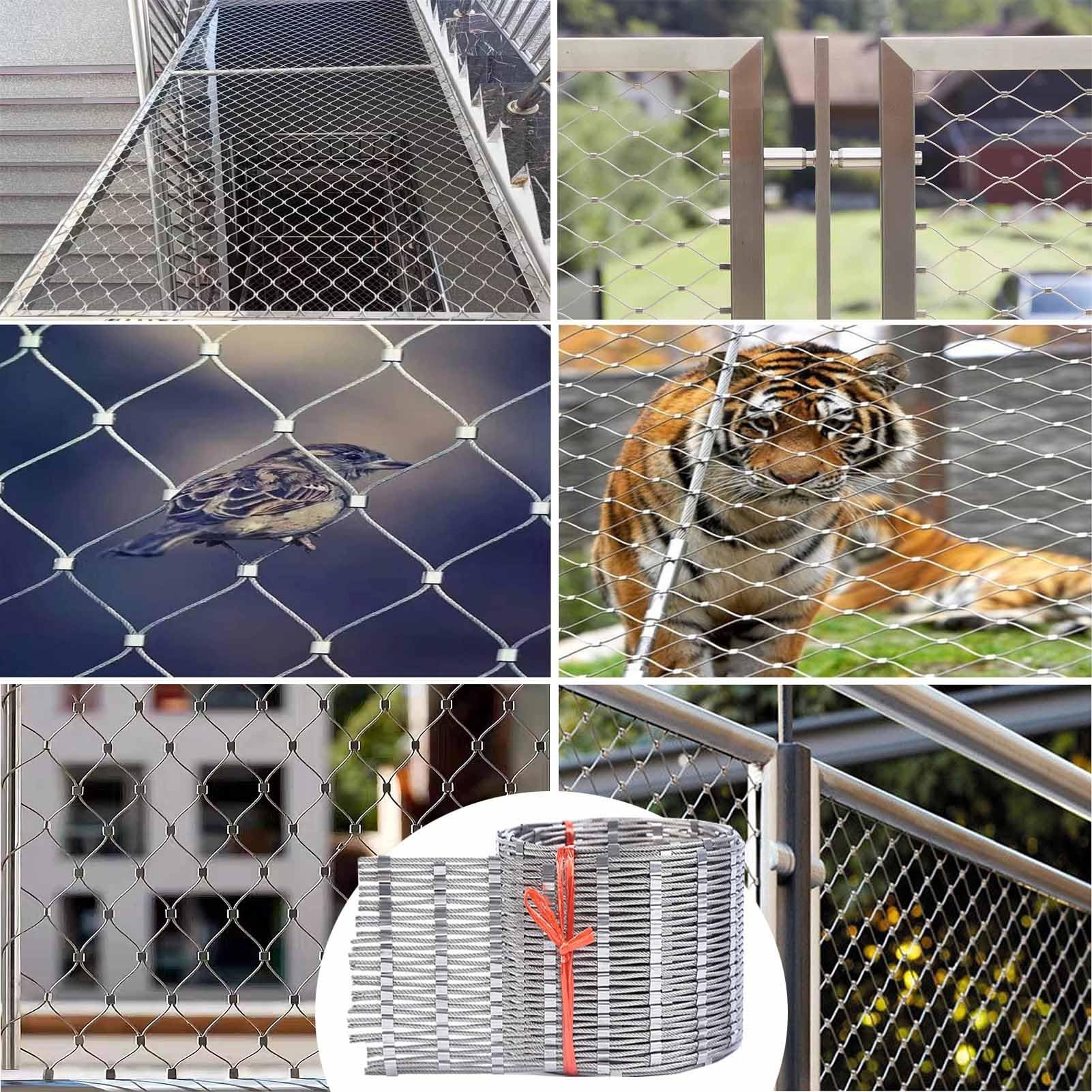 Red de cuerda de acero inoxidable 304, malla flexible para animales, malla de 4 cm, grosor de alambre de 1,5 mm, red de seguridad resistente a los impactos (3 x 7 m), ideal para mascotas y ganado
