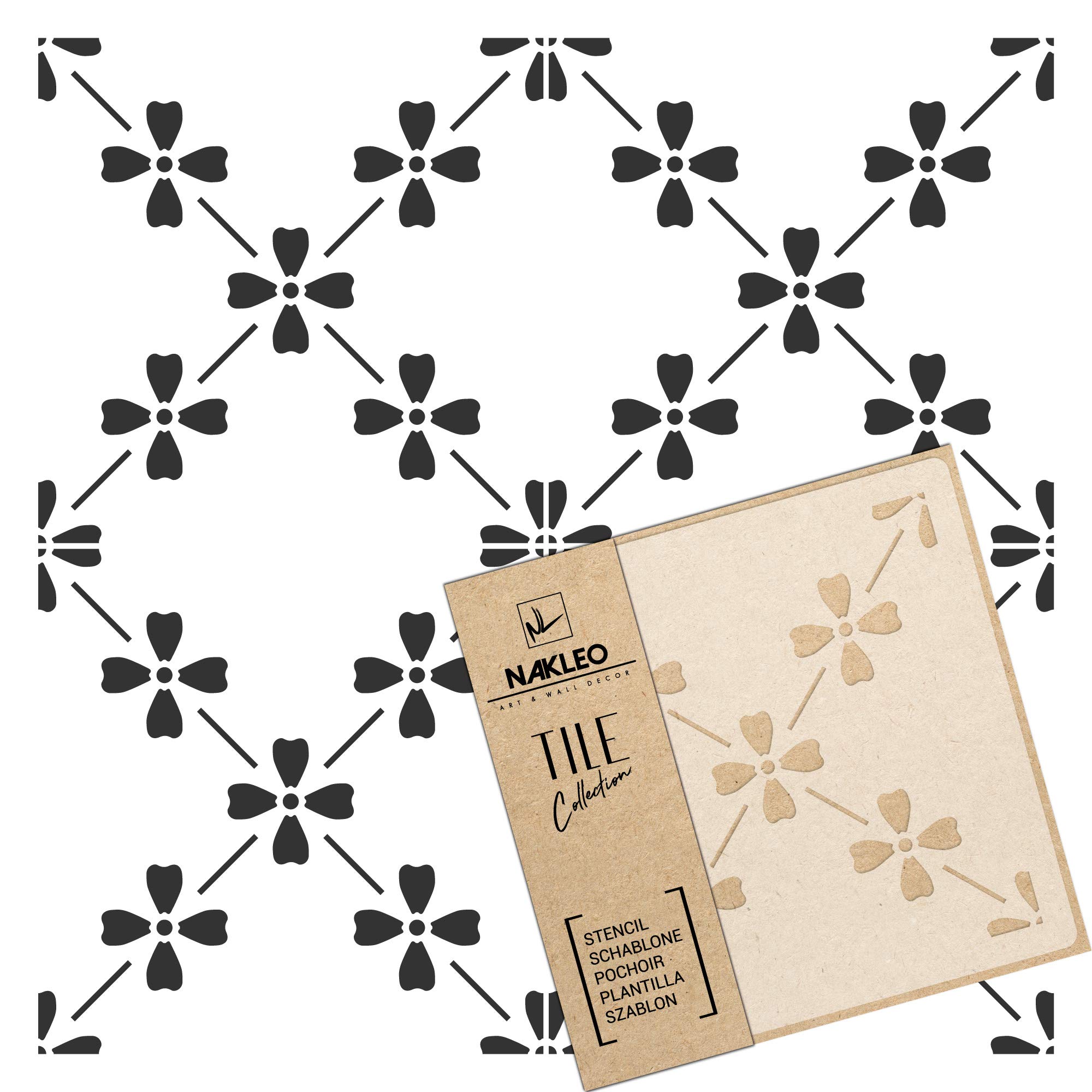 NAKLEO Tile Painting Stencil 45x45 cm, Campelo Spanish Flower Moroccan, Plastic Reusable Large Template, Home Decor Craft DIY, Floor Concrete Patio Wall - Terracotta