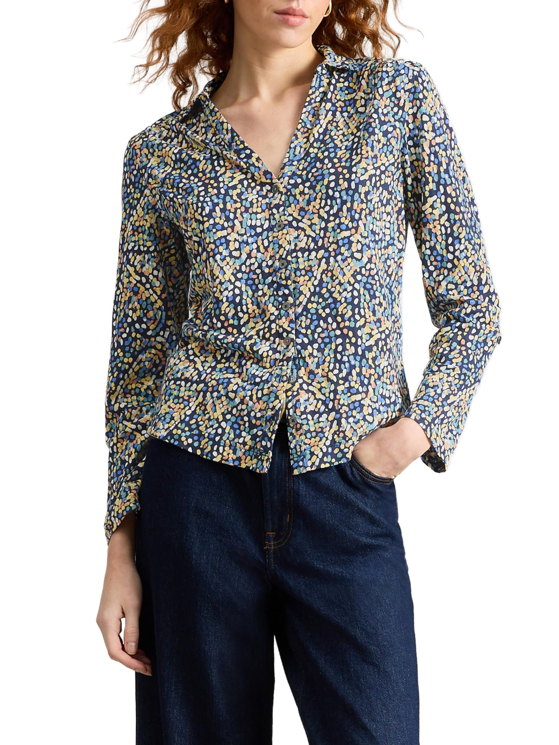 White Stuff Women's Navy Pr Annie Jersey - Long Sleeve Casual Shirt - Size 12
