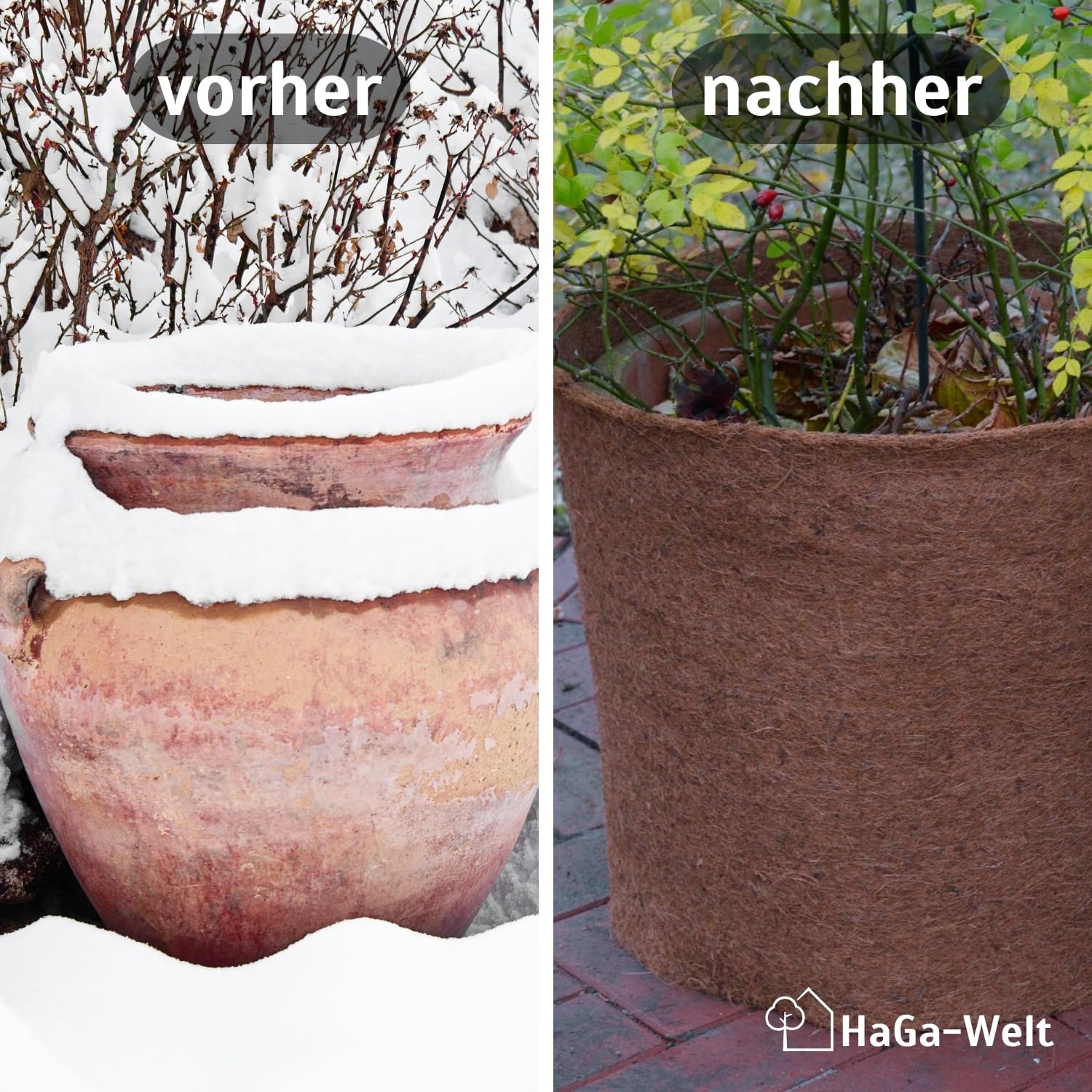 HaGa® Tappetino in cocco 1 m x 5 m con protezione invernale 800 g/m², spruzzato su un lato con lattice naturale, prodotto naturale 100% biodegradabile