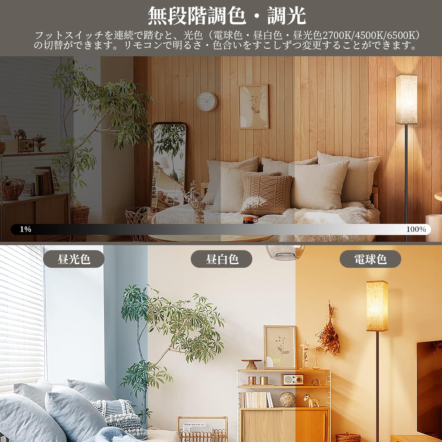 OTANBERフロアライトの調光・調色イメージ