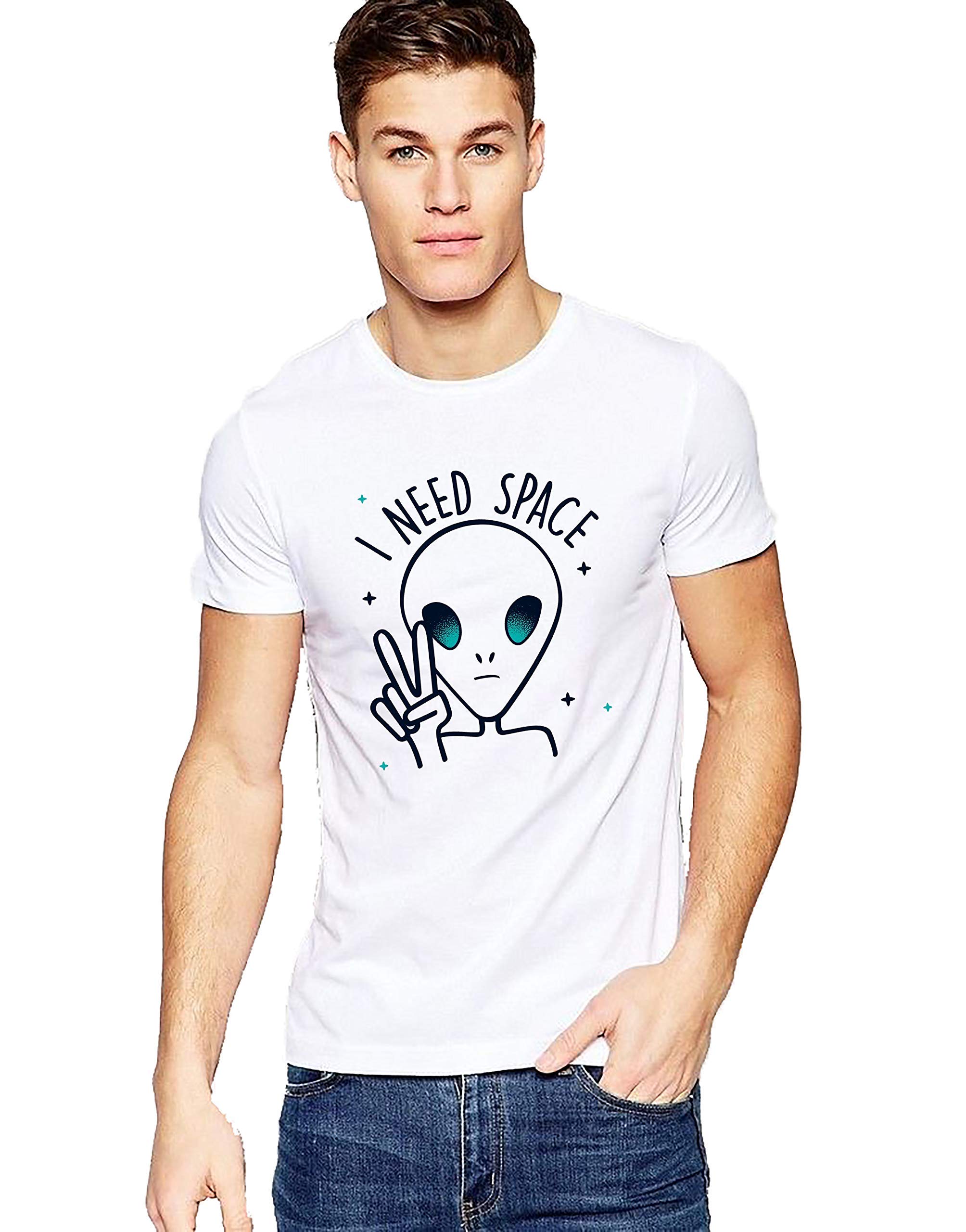 VLAMOversized Fit Alien I Need Space Casual Round Neck Tshirt