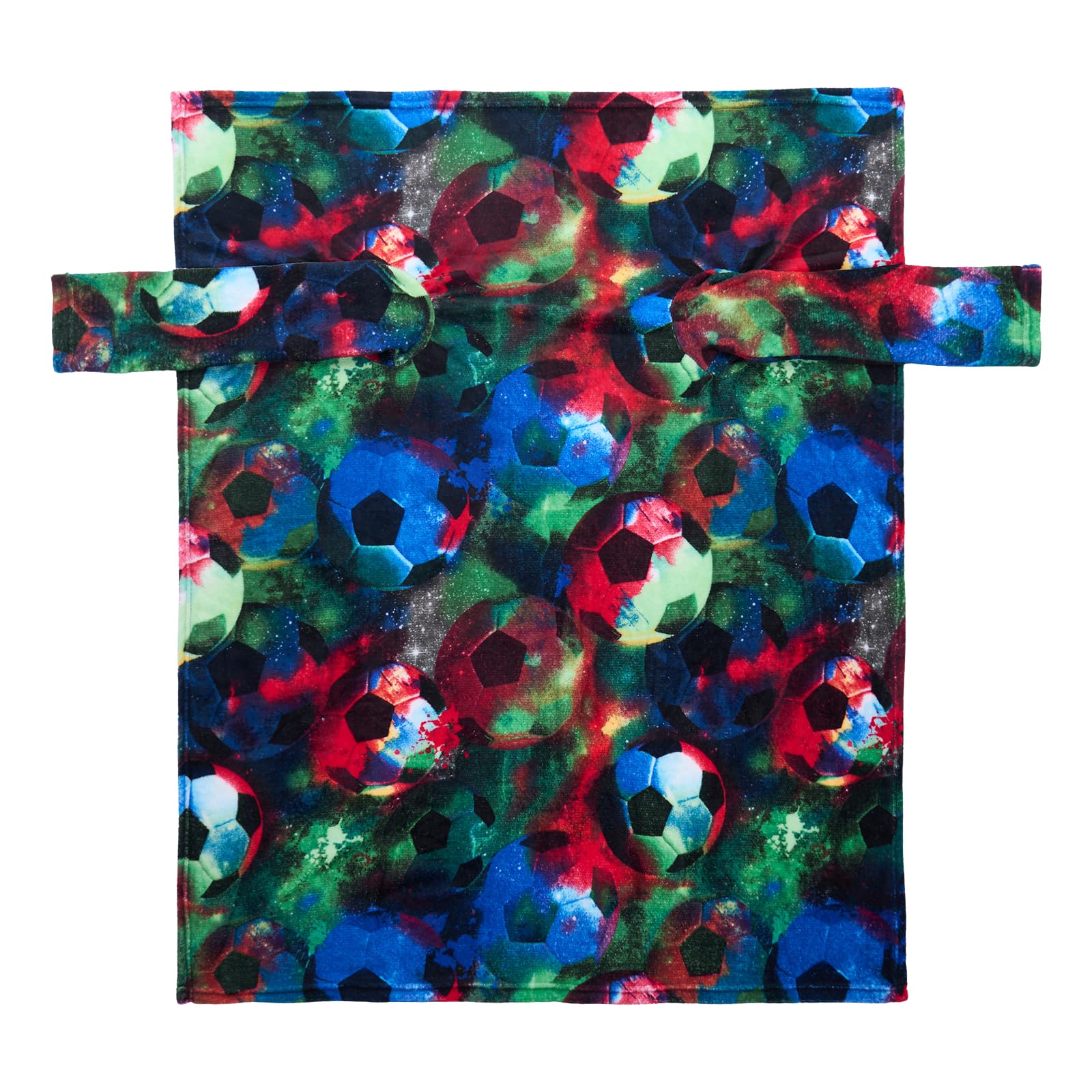 OHS Wearable Kids Blanket with Sleeves, Fleece Snuggle Blanket Football Printed Soft Comfy Wearable Blanket Winter Throw For Sofa Couch, Neon - 100x125cm