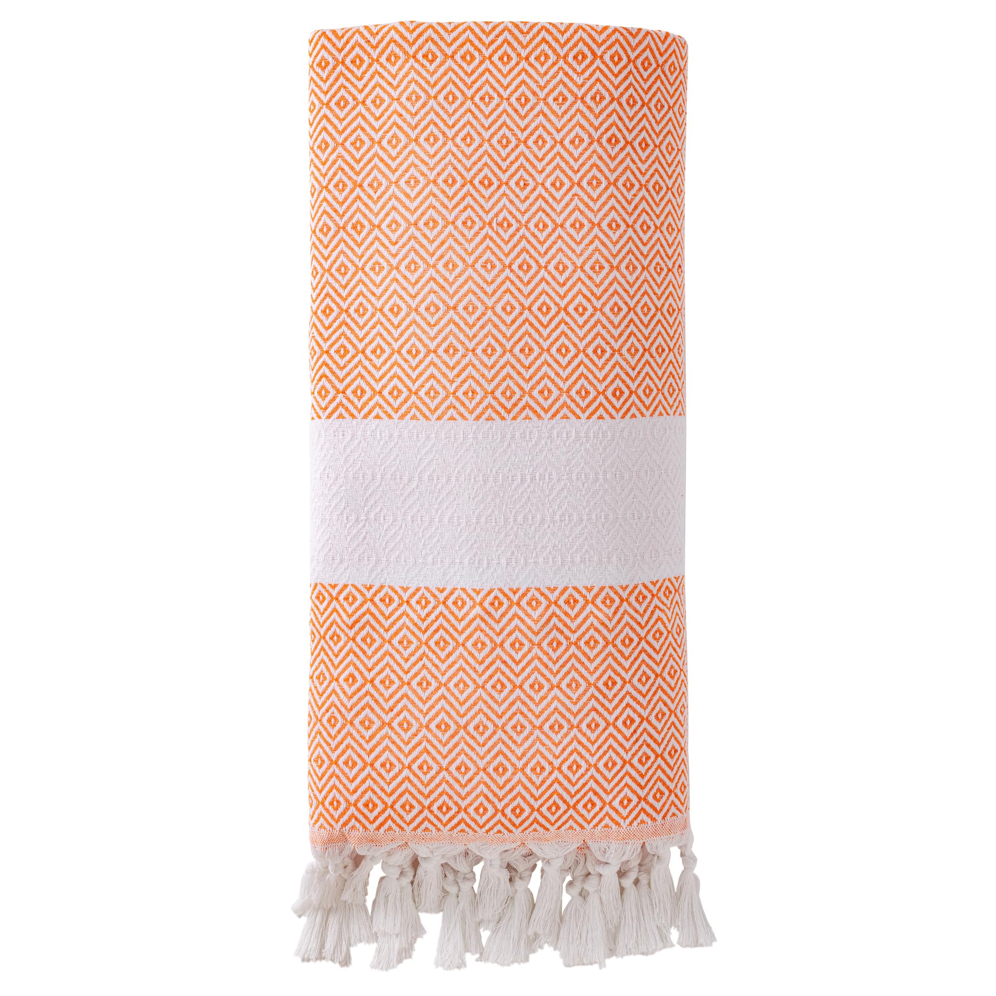 HMETOL 1 Pack Turkish Beach Towel, Geometric Design with Tassel, Sandproof, Quick Dry, Versatile As Yoga Mat, Picnic Blanket, Travel Blanket Orange 180 x 100cm