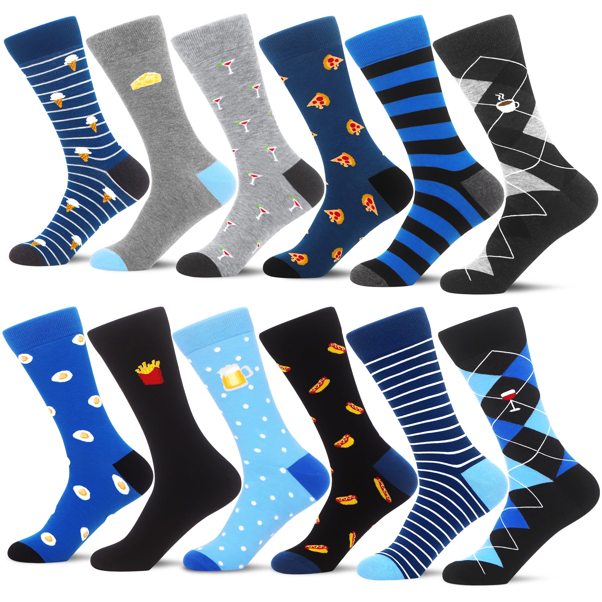 WeciBor Mens Patterned Dress Casual Socks 12 Pairs Fun Colorful Fashion Cew Socks