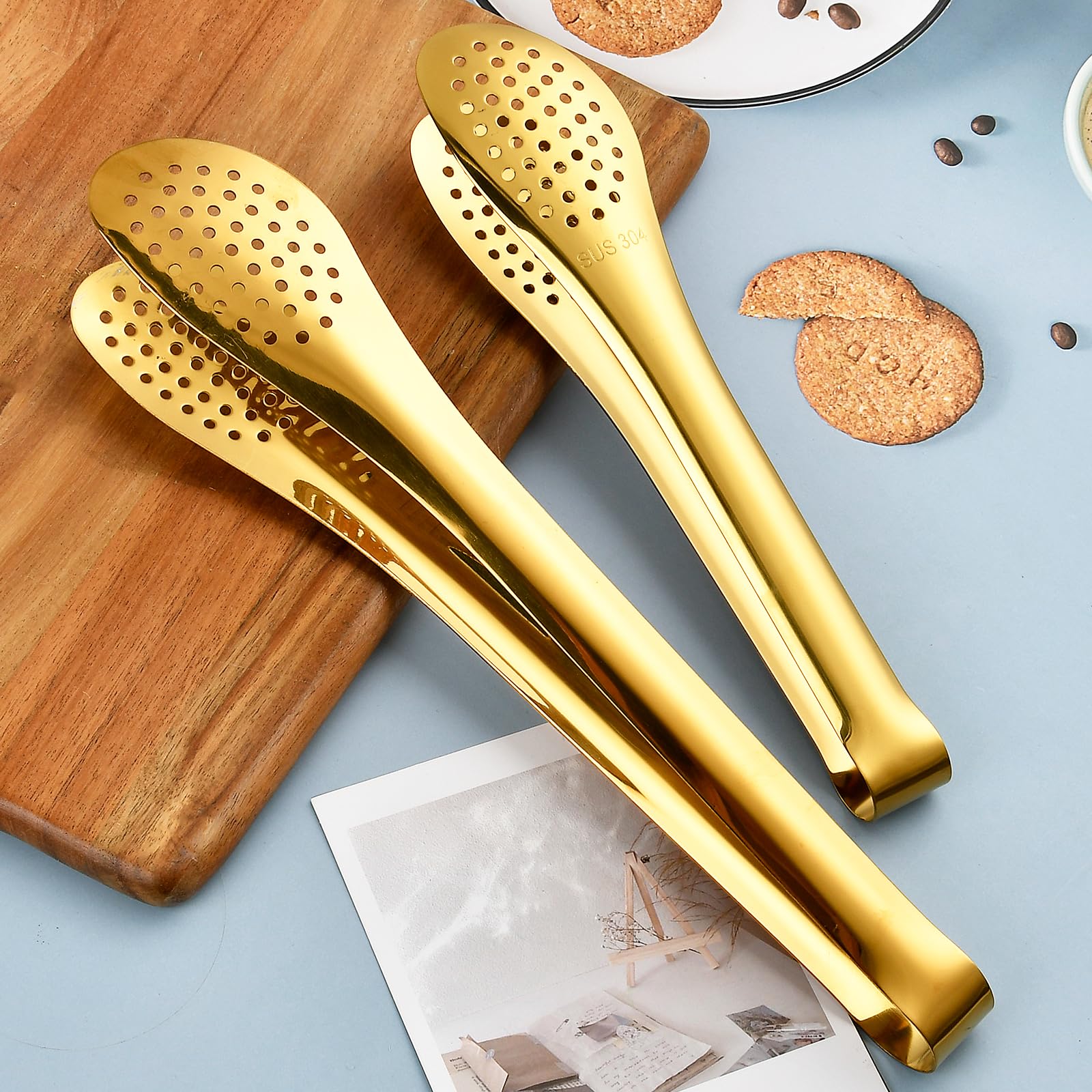 Lot de 8 pinces de service dorées de 22,9 cm et 30,5 cm, en acier inoxydable pour servir des aliments, pinces de service pour fête, cuisine, restaurant