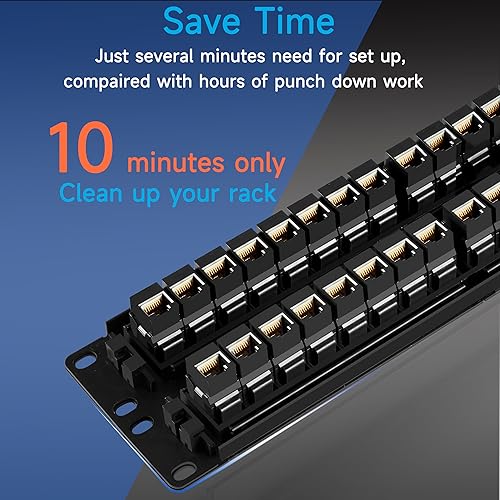 Miniatura 4 de Lysymixs Panel de conexión RJ45 de 48 puertos con alimentación Cat6, panel de conexión de red acoplador de 19 pulgadas, panel de conexión Keystone