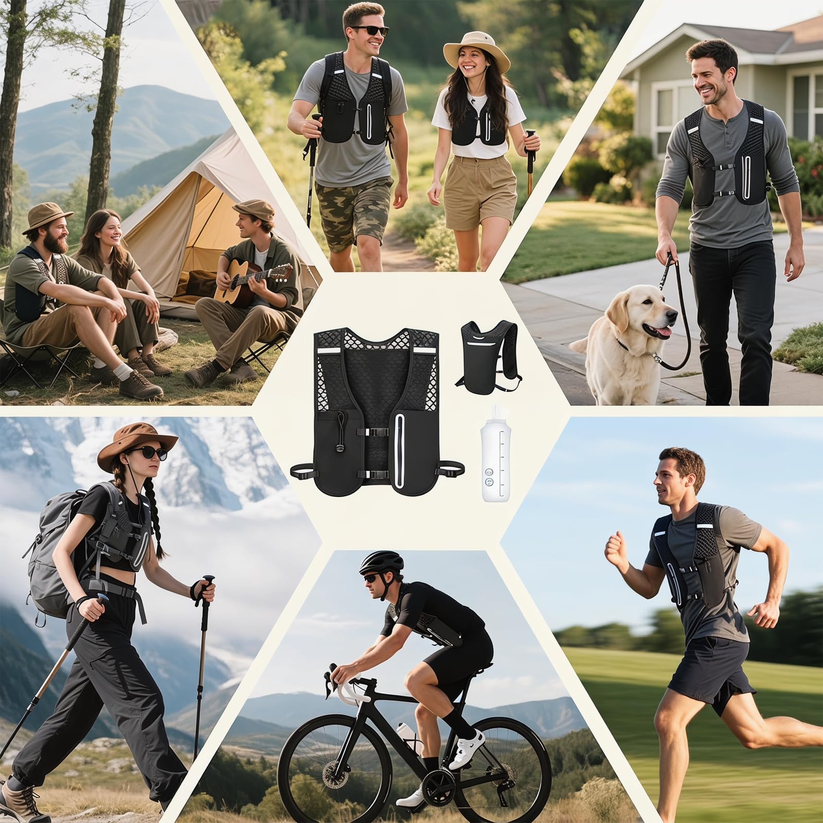 Laufweste Damen und Herren, Trinkweste mit 500ml Trinkflasche, Verstellbare Brustgurte, Leichter Trinkrucksack Runing Vest Reflektierend für Joggen Wandern Bergsteigen Radfahren Marathon