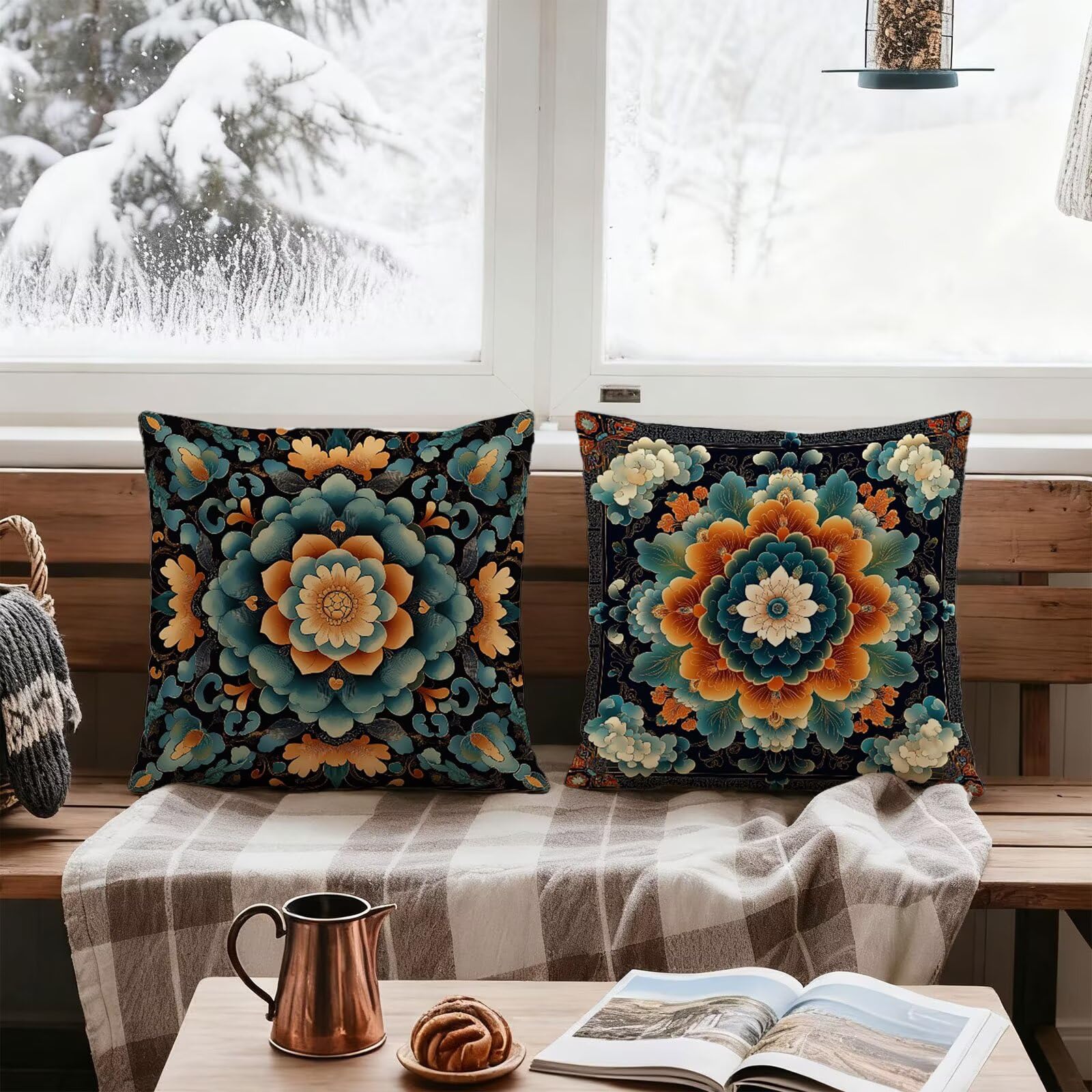 Turquesa Funda Cojin 60x60 Bohemia Funda Almohada 60x60 Cojines Sofa Súper Suave Fundas Cojines Decorativos Fundas Almohadas 4 Piezas Cervicales y Cuello, para Hogar Cama Salon Decoracion E - 841