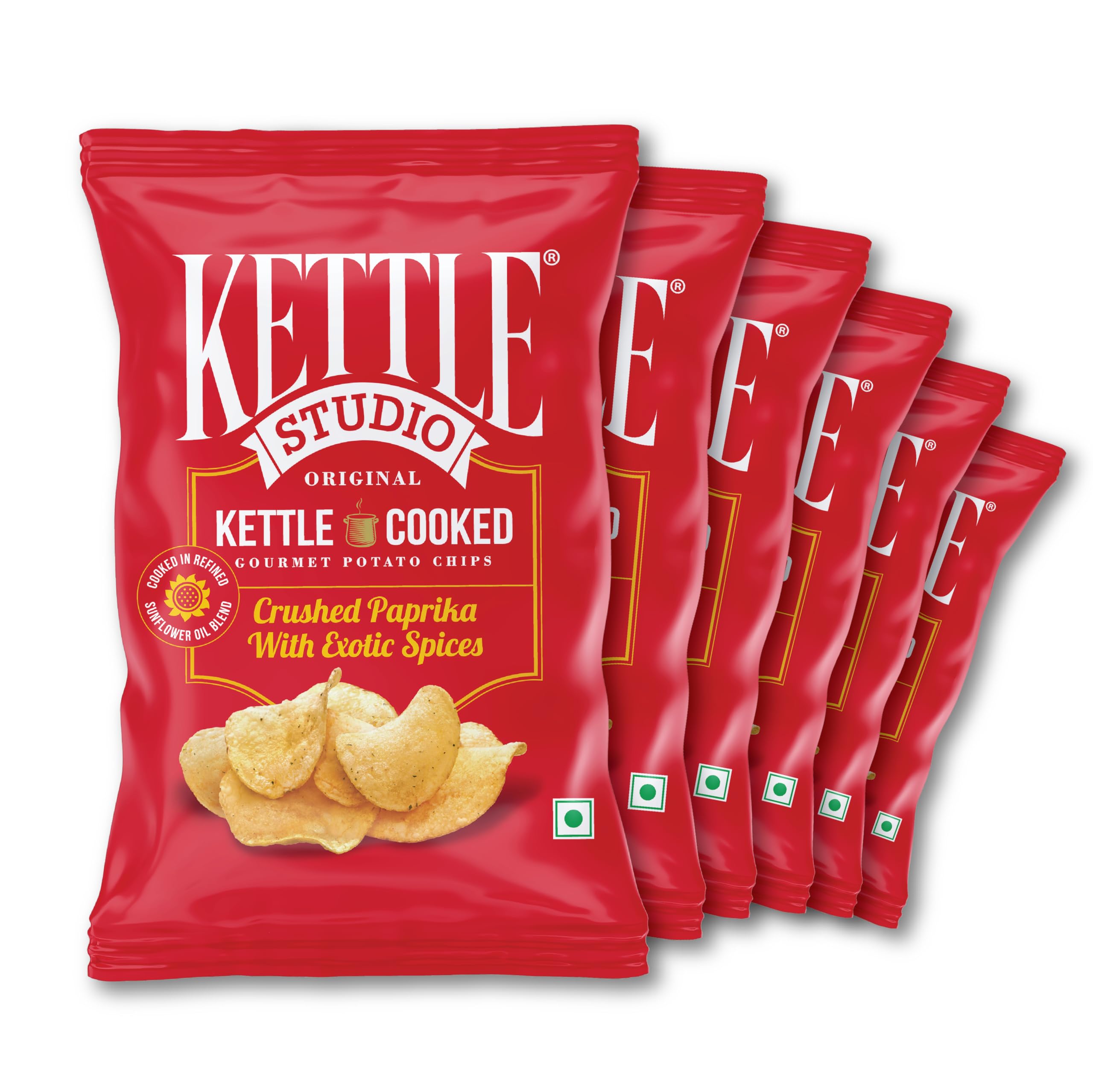 Kettle-Cooked Potato Chips Crushed Paprika with Exotic Spices | Crunchy, Thick Cut, Gluten-Free Snack | Spicy Potato Chips | Party Snack | 113g Pack of 6