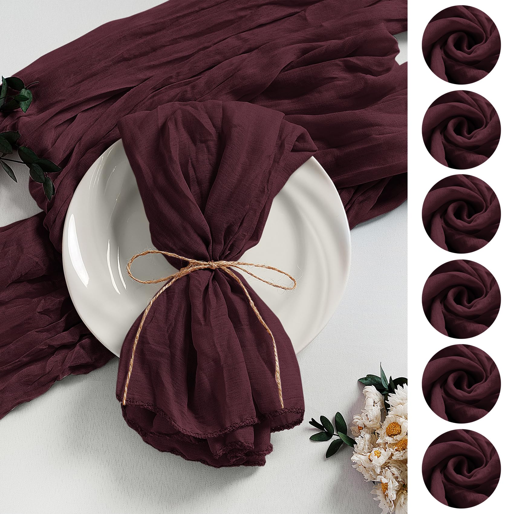 LZY 60 Pack Gauze Cheesecloth Napkins 20x20 Inch Dinner Cloth Napkins, Soft Boho Table Napkins Rustic Wrinkled Cheese Cloth Napkins Bulk for Wedding