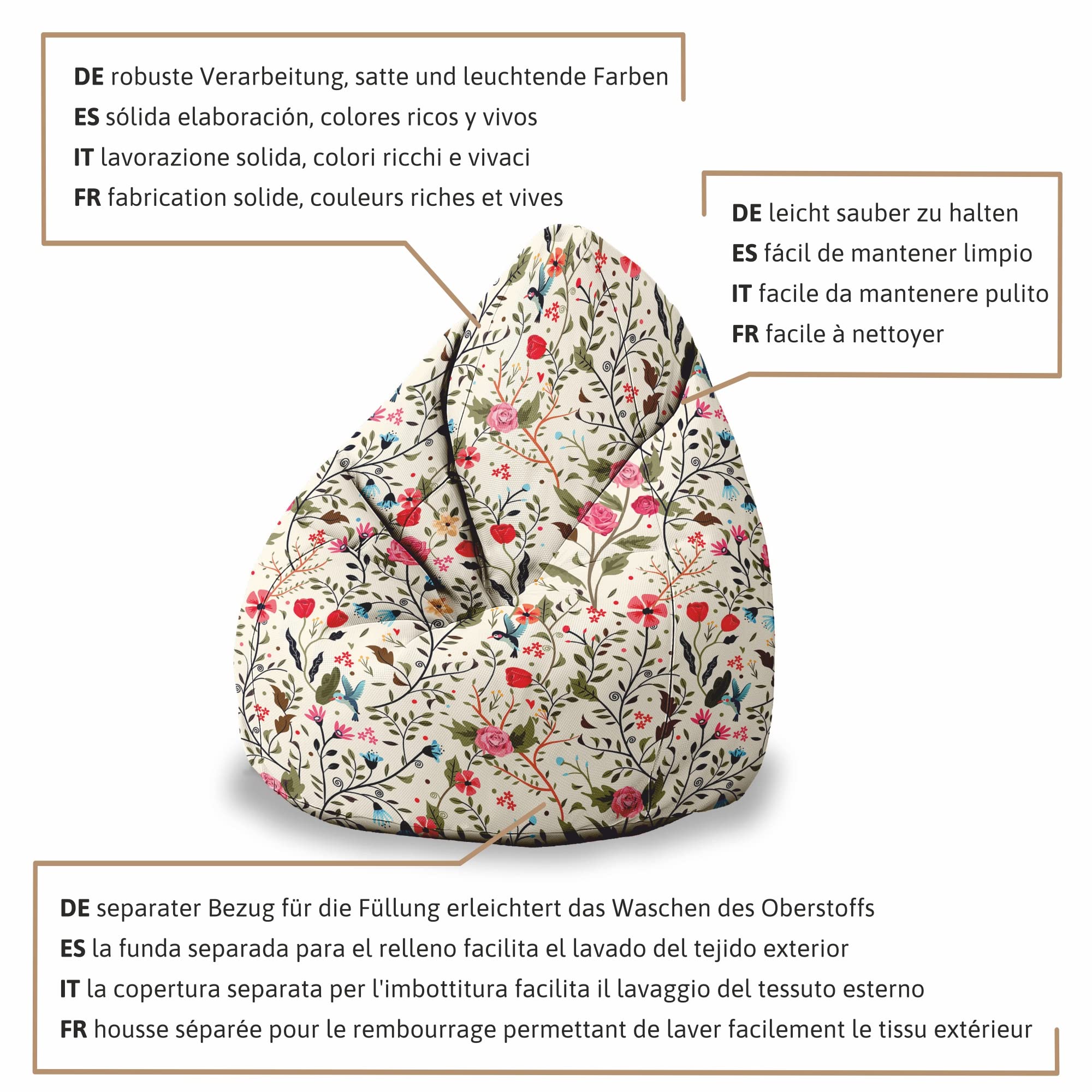 DreamRoots Sitzsack Kinder mit füllung - Bodenkissen Kinderzimmer 70 x 70 x 105 cm - Bean Bag - Bubibag - Kindersitzsack - Sitzkissen Boden