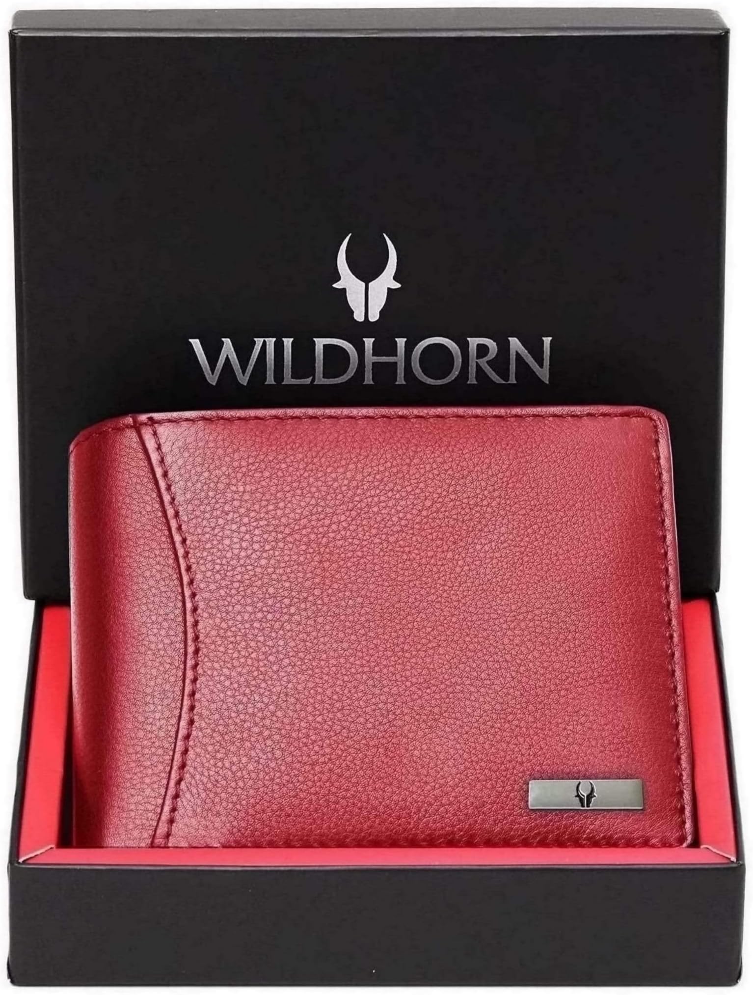 WildHorn RFID Protected Leather Wallet for Men, Red