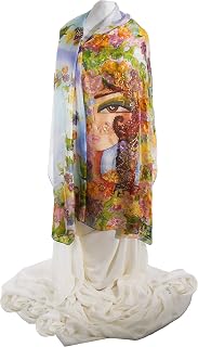 Bahar (Spring) Hand painted mixed media silk scarf with crystals & gold painting