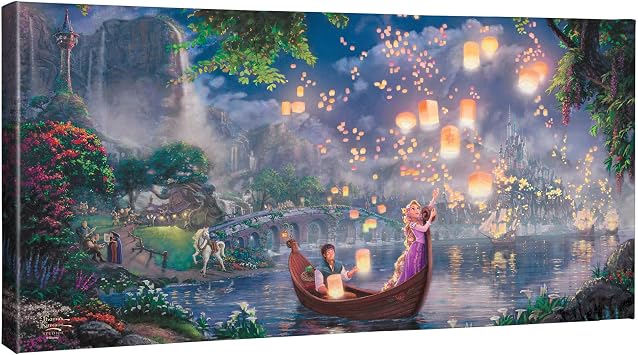 Thomas Kinkade Studios Disney Tangled Gallery Wrapped Canvas - Canvas Art | Disney Princess Canvas Wall Art, Certificate of Authenticity Included, 16" x 31"