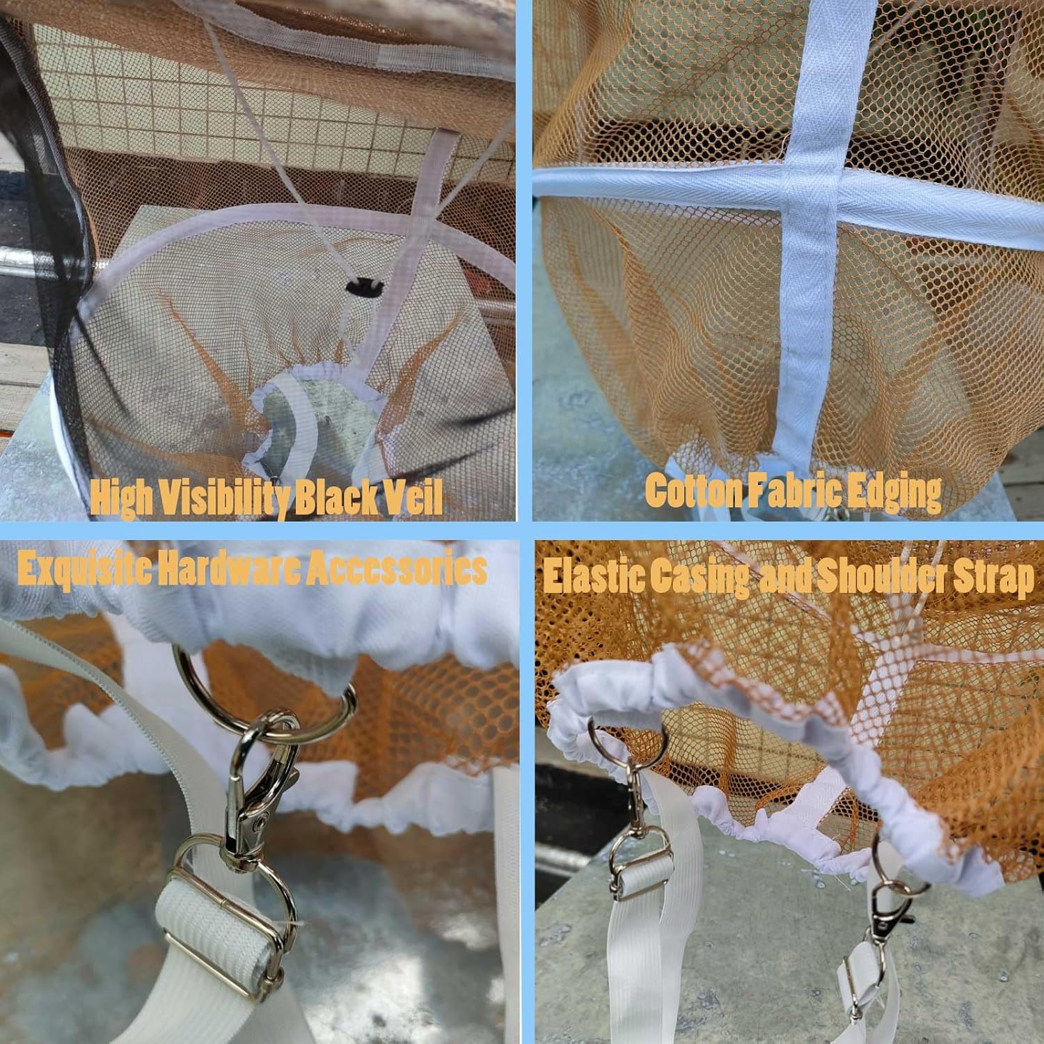 AukBeeFun Bee Veil Hat Beekeeping Veil Hat with High Visibility Veil and Long Elastic Shoulder Strap - Image 4