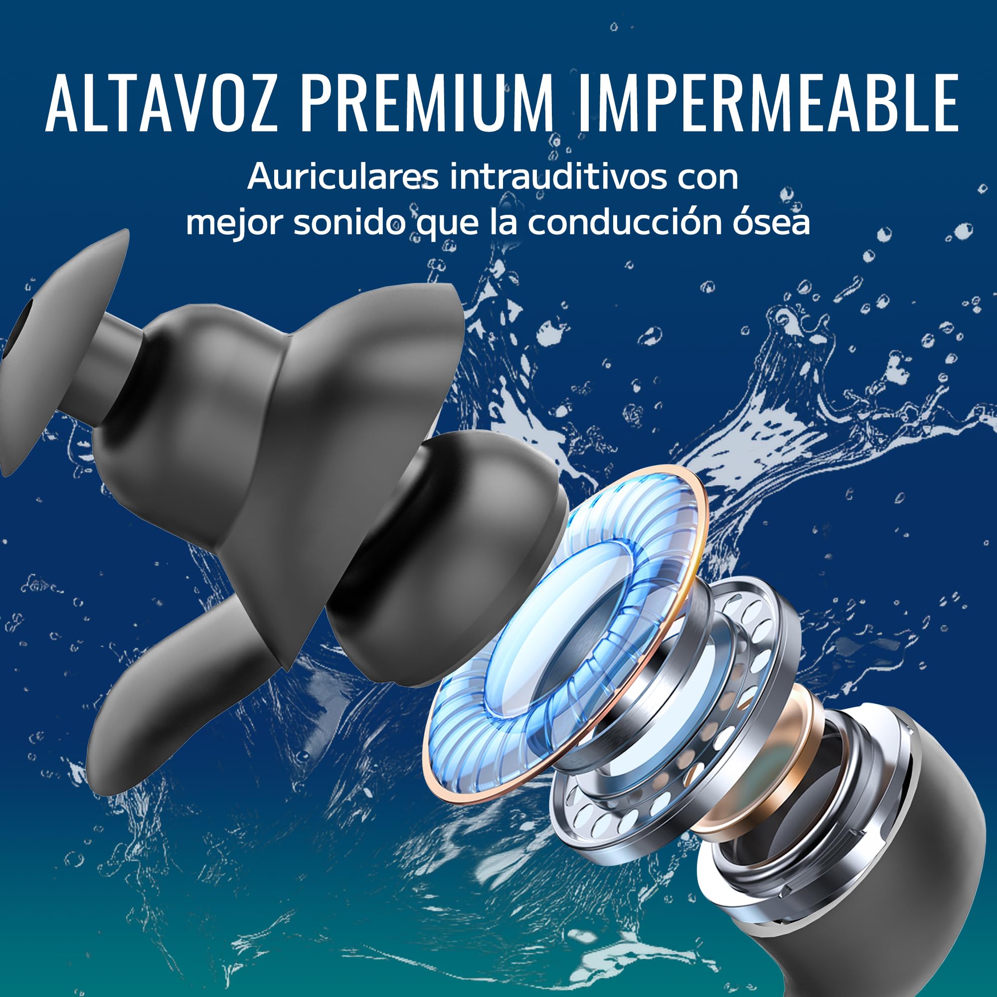 Tayogo Auriculares Natación，Reproductor MP3, 8 GB de Memoria, Impermeables IPX8, Carga Magnética y 20 Horas de Autonomía, Modo MP3/FM, para Natación (Piscina) y Deportes (Verde)