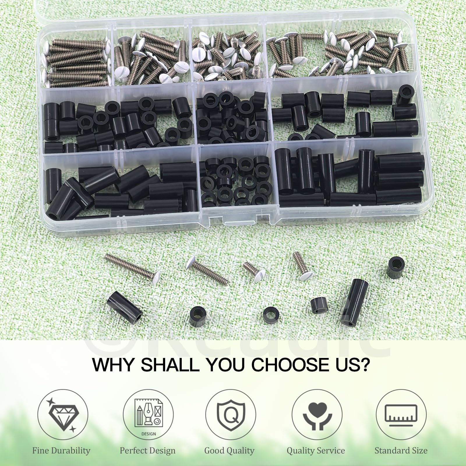 Keadic 245 unidades de tornillos de enchufe eléctrico, espaciadores, surtido, negro, nailon, espaciador, 6-32, tornillos de pared largos, para interruptor, separadores
