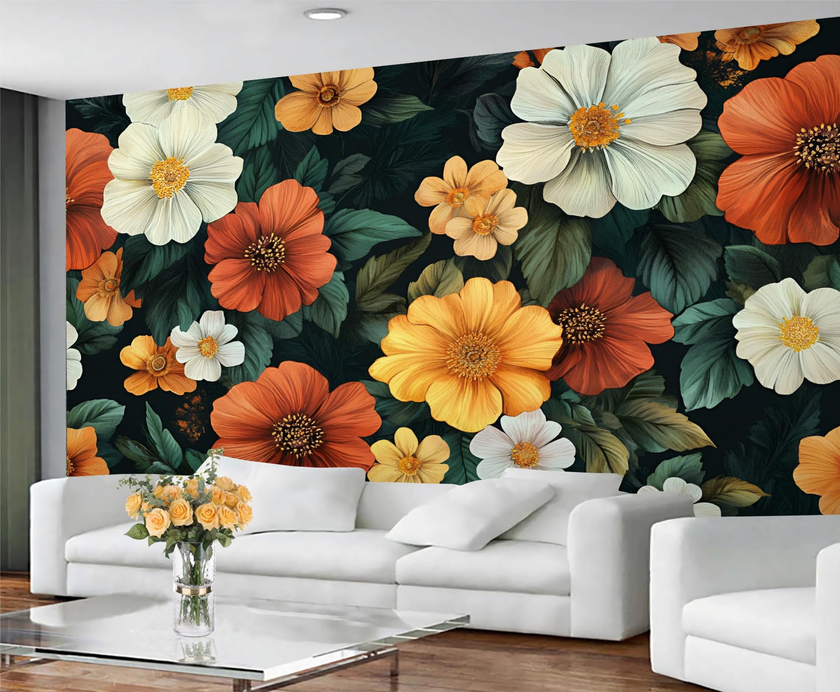 GIVLWF Wallpaper - Floral Mural & Home Decor, Bohemian Florals Bedroom Wallpaper, Rustic Flowers Wall Paper for Living Room, Large Mural, Not Self Adhesive