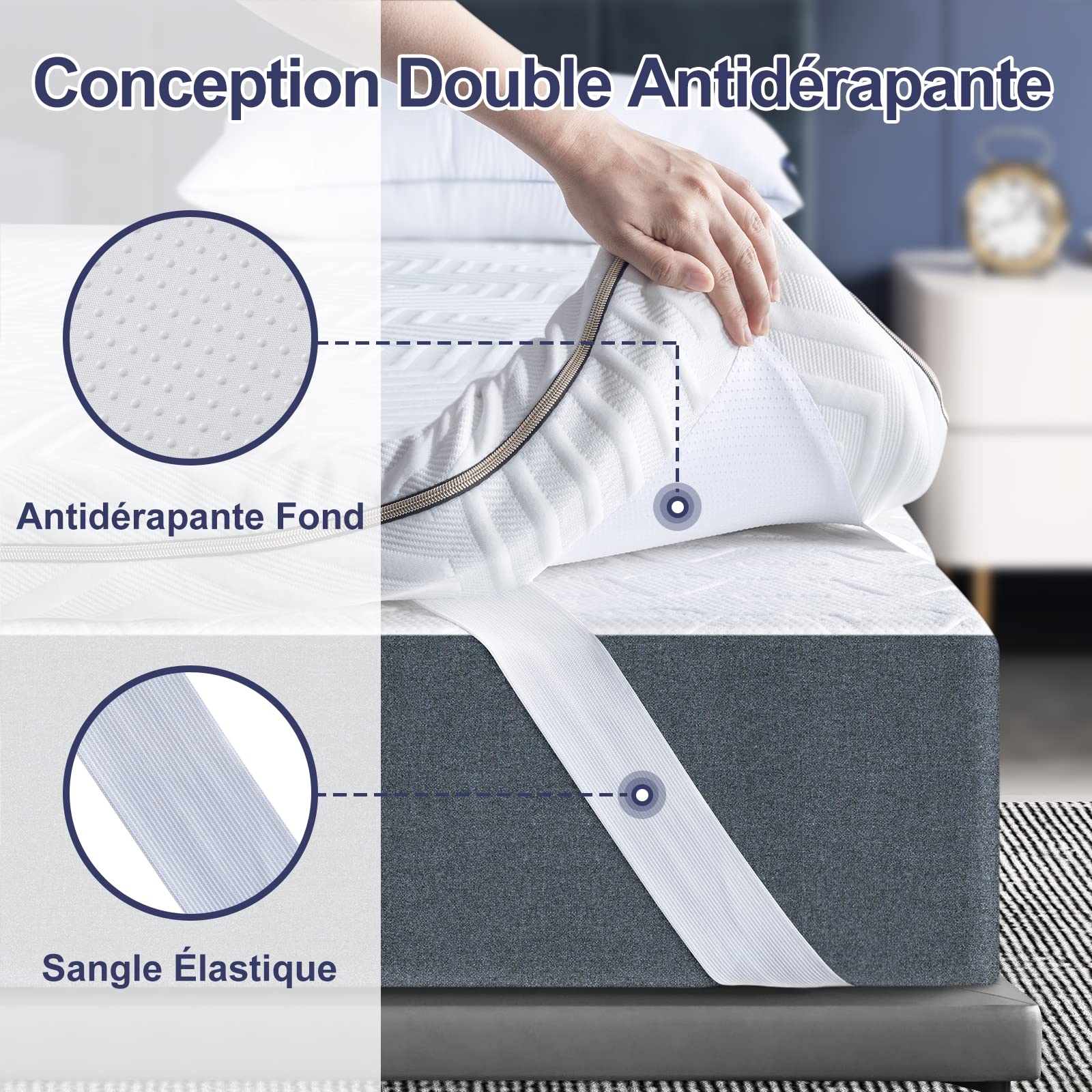 BedStory Surmatelas 160 x 200 à Mémoire de Forme 7,5CM, Bambou Éliminant Odeurs et Acariens, Housse Amovible et Lavable, Rafraîchissant, Respirant et Moelleux