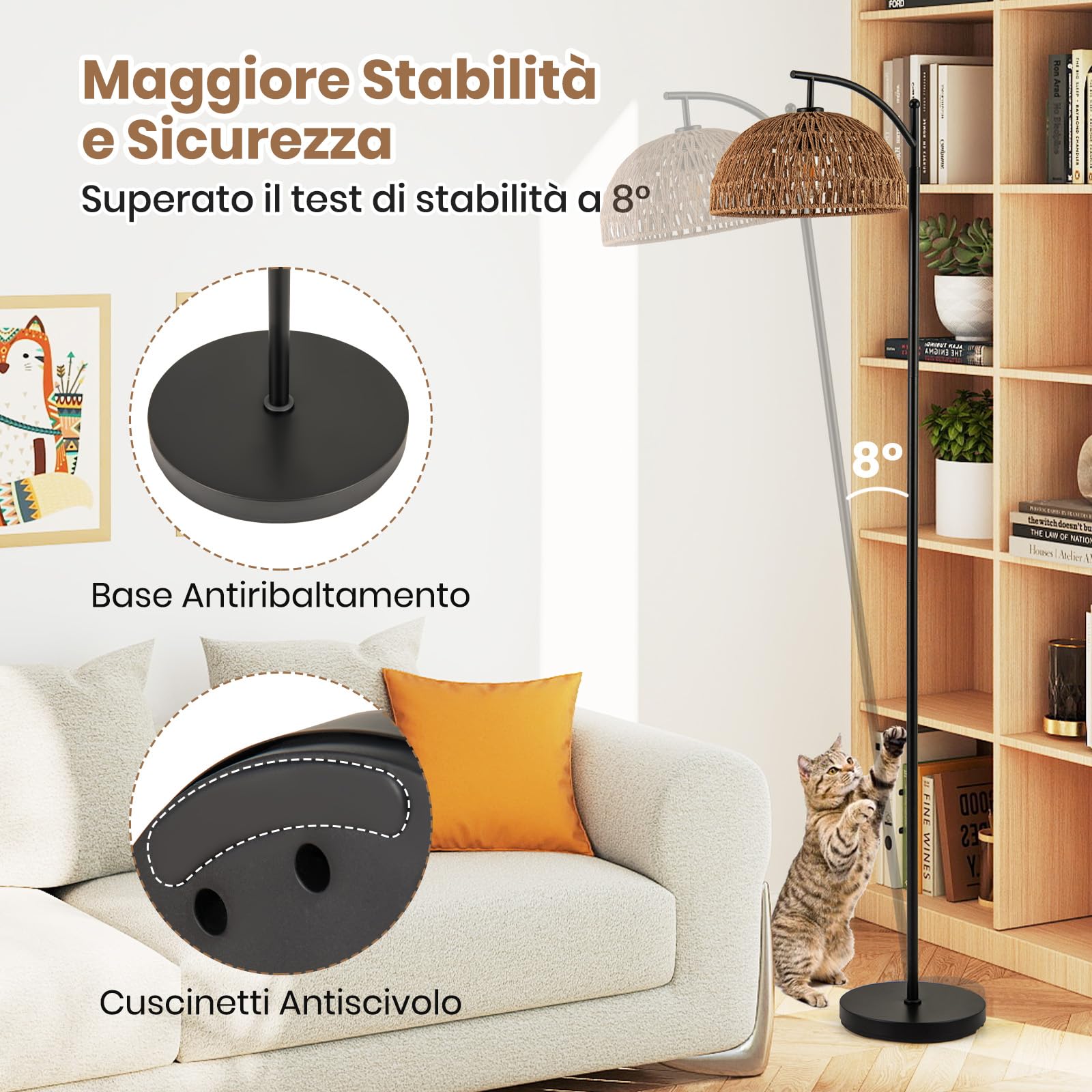 RELAX4LIFE Lampada da Terra per Soggiorno, Lampada Moderna con Paralume a Sospensione, Interruttore a Pedale, per Camera da Letto e Ufficio
