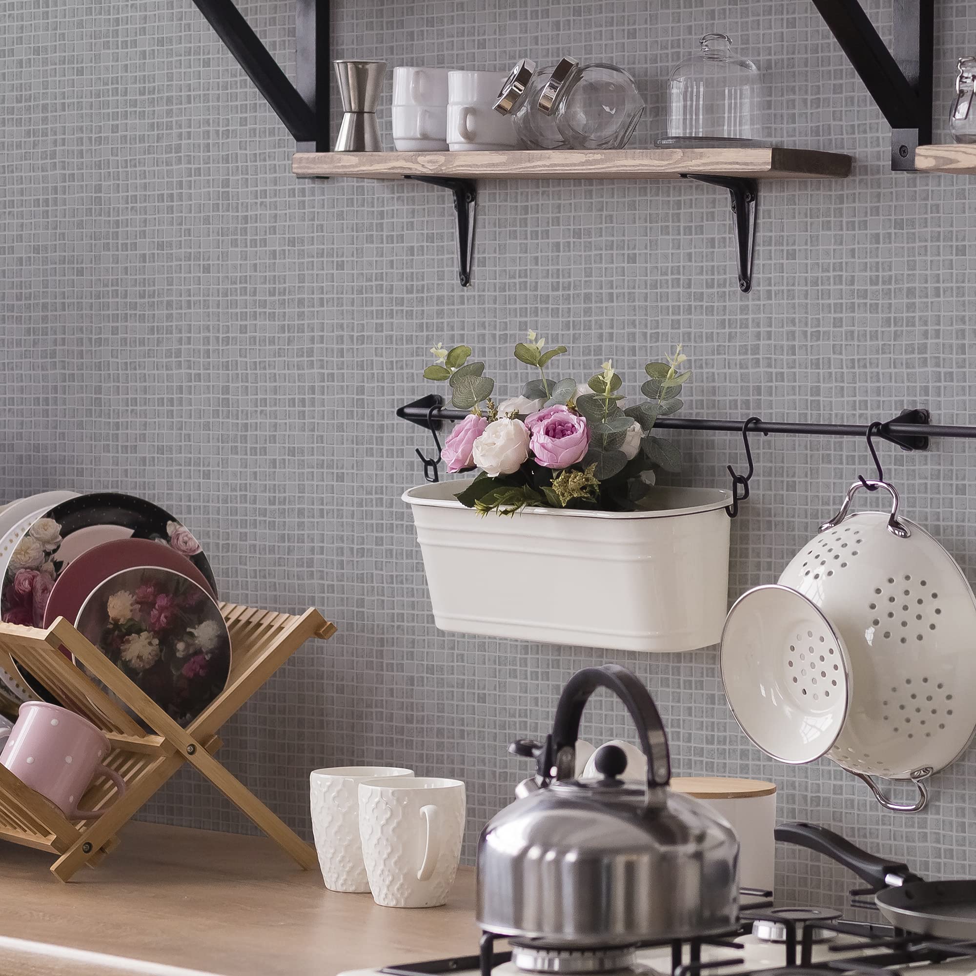 Contour Grey Antibac Spectrum Mosaic Wallpaper | Paste The Wall Application | Tile | Eco-Friendly 1000Cm