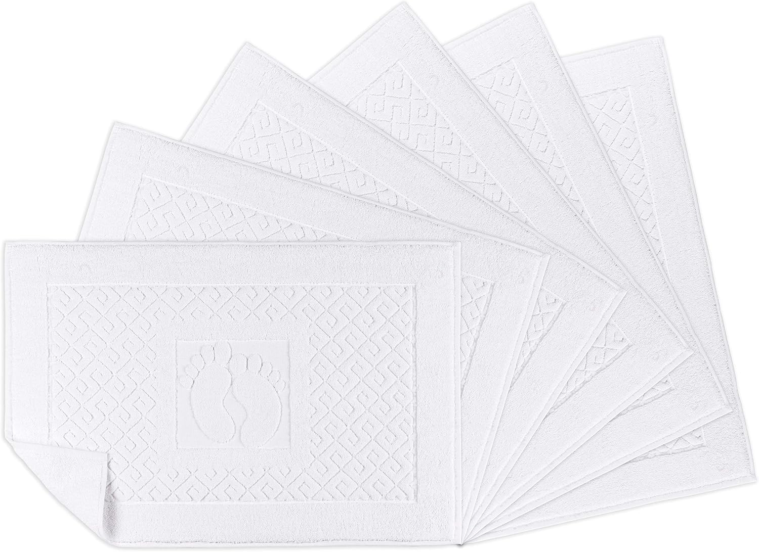 Bath Rug Bathroom Floor Mats - Washable Bathtub Shower Sink Floor Towels - 100% Turkish Cotton Bath Mat Towels ( Set of 6 ) (White Feet)