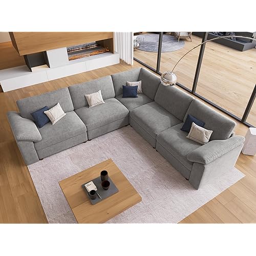 EASE MOOSE Oversized Modular Sectional Sofa, Extra Large L Shape Sectional Couch,Comfty Wide Deep seat Modular Sofa for Living Room, Removable Cover,Light Gray
