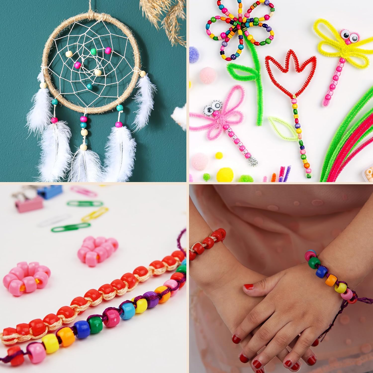 Mandala Crafts 9mm Pony Beads Bulk Craft Kit - Large Plastic Beads for Pipe Cleaner - Colored Beads for Bracelets, Jewelry Making, Kandi, Hair - Image 6