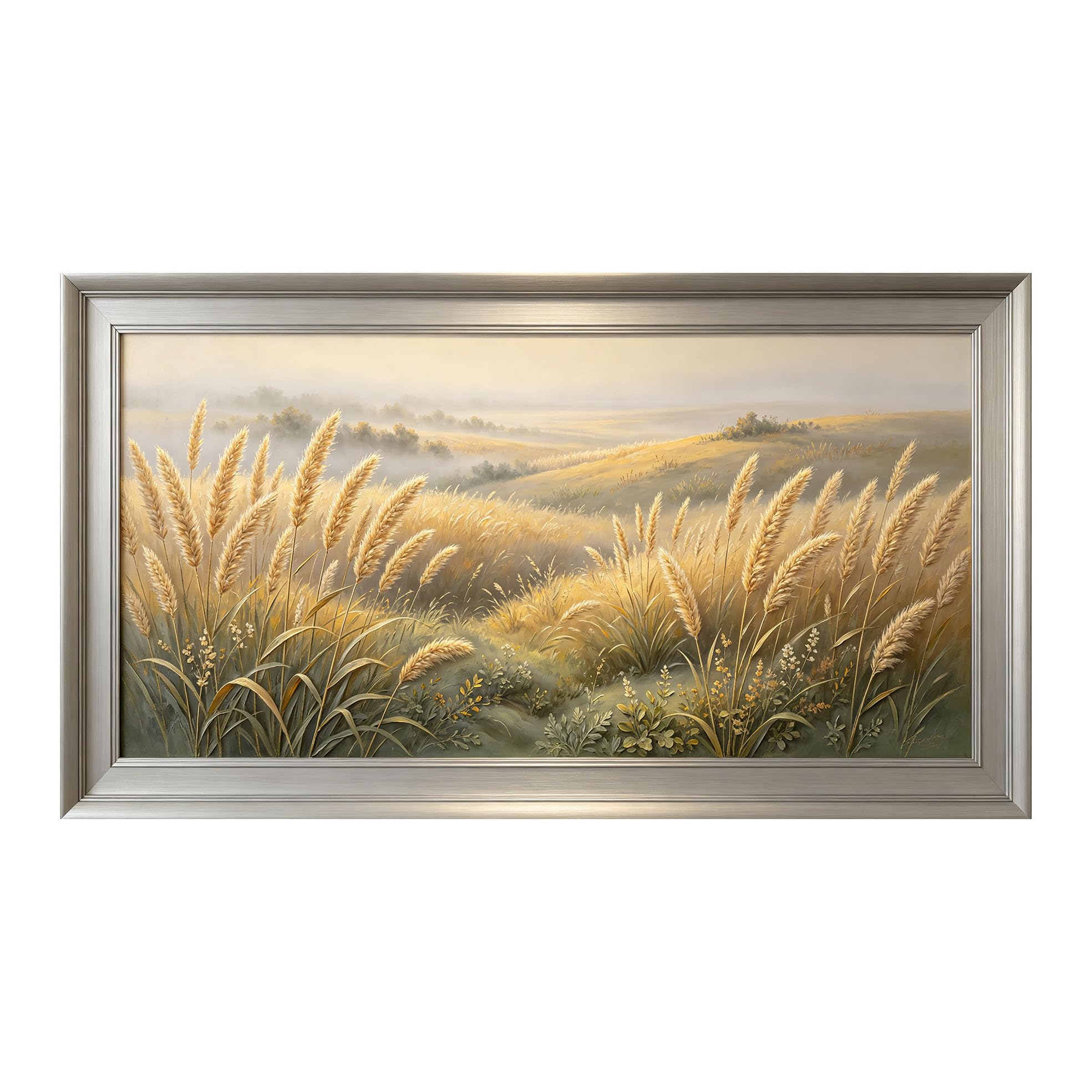 Yzpallescene 3D Framed Wall Art 50cm×100cm Panoramic Pastoral Meadow Landscape Oil Painting Large Size SelfAdhesive Removable Wall Decor Prints Artwork for Living Room Bedroom Office