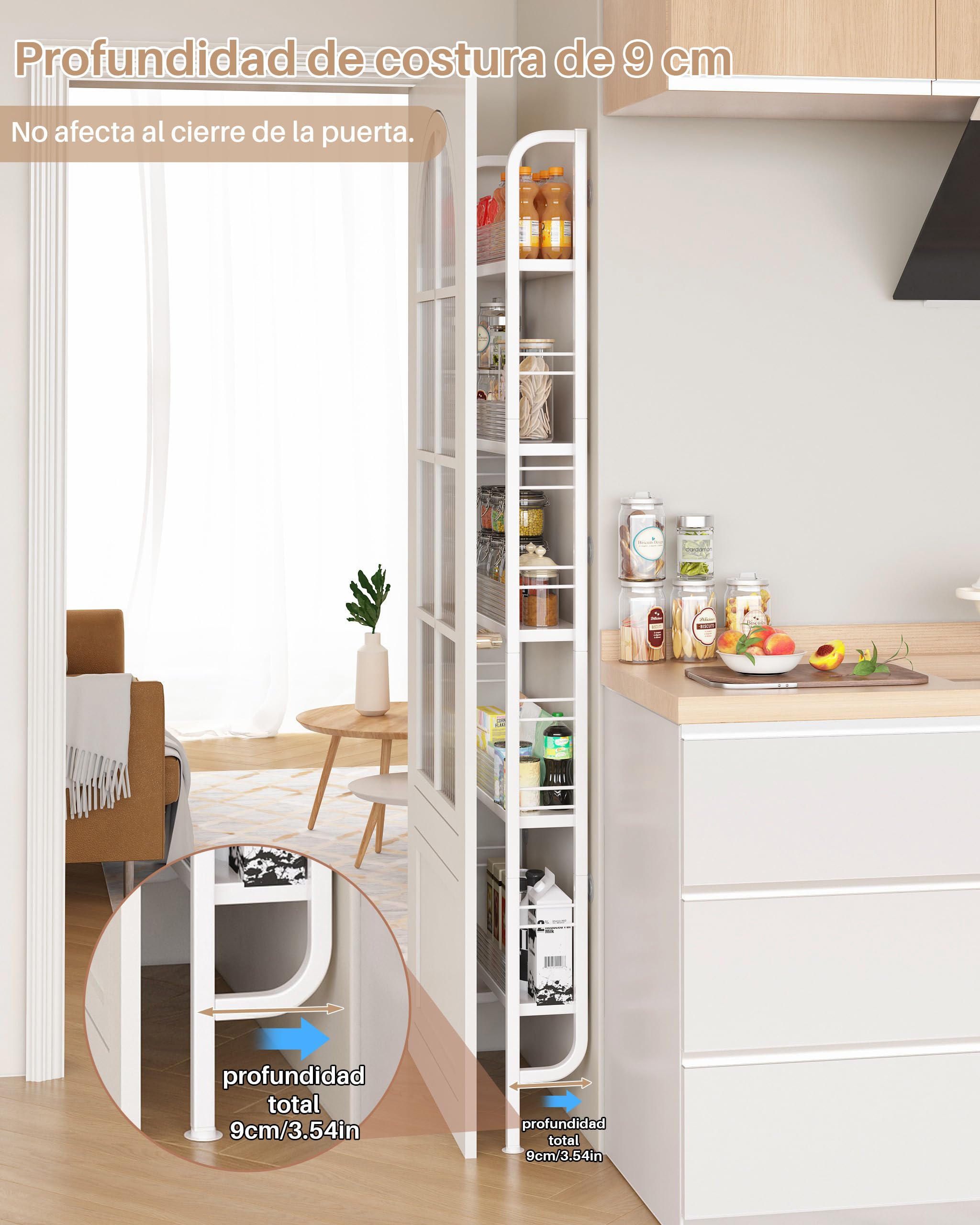 Estante de Almacenamiento Estrecho de Metal para Puerta, Cocina, Baño, Blanco