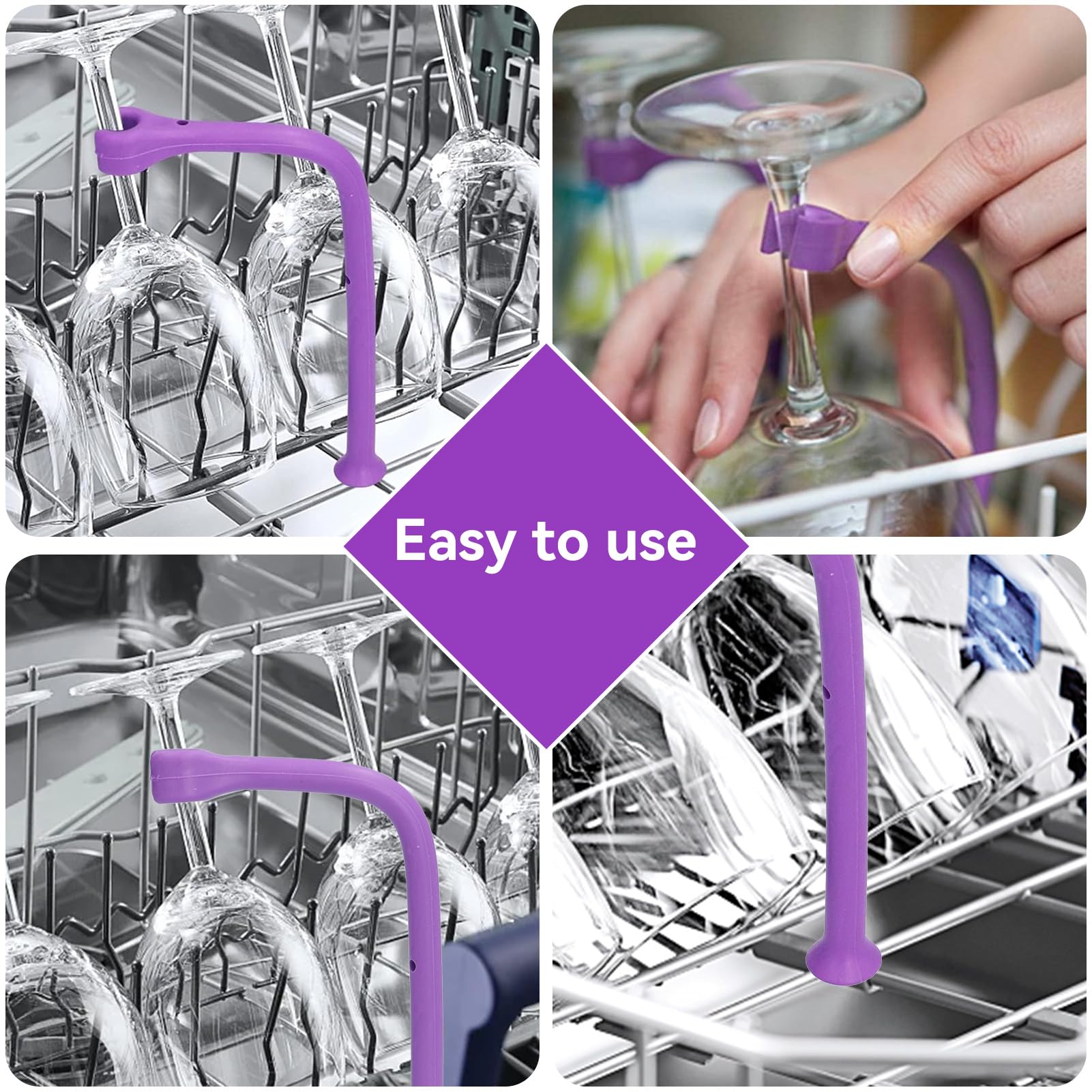 Dishwasher Wine Glass Holder, 8Pcs Dishwasher Stemware Holder Flexible Silicone Stemware Saver Wine Glass Protector Tether for Dishwasher