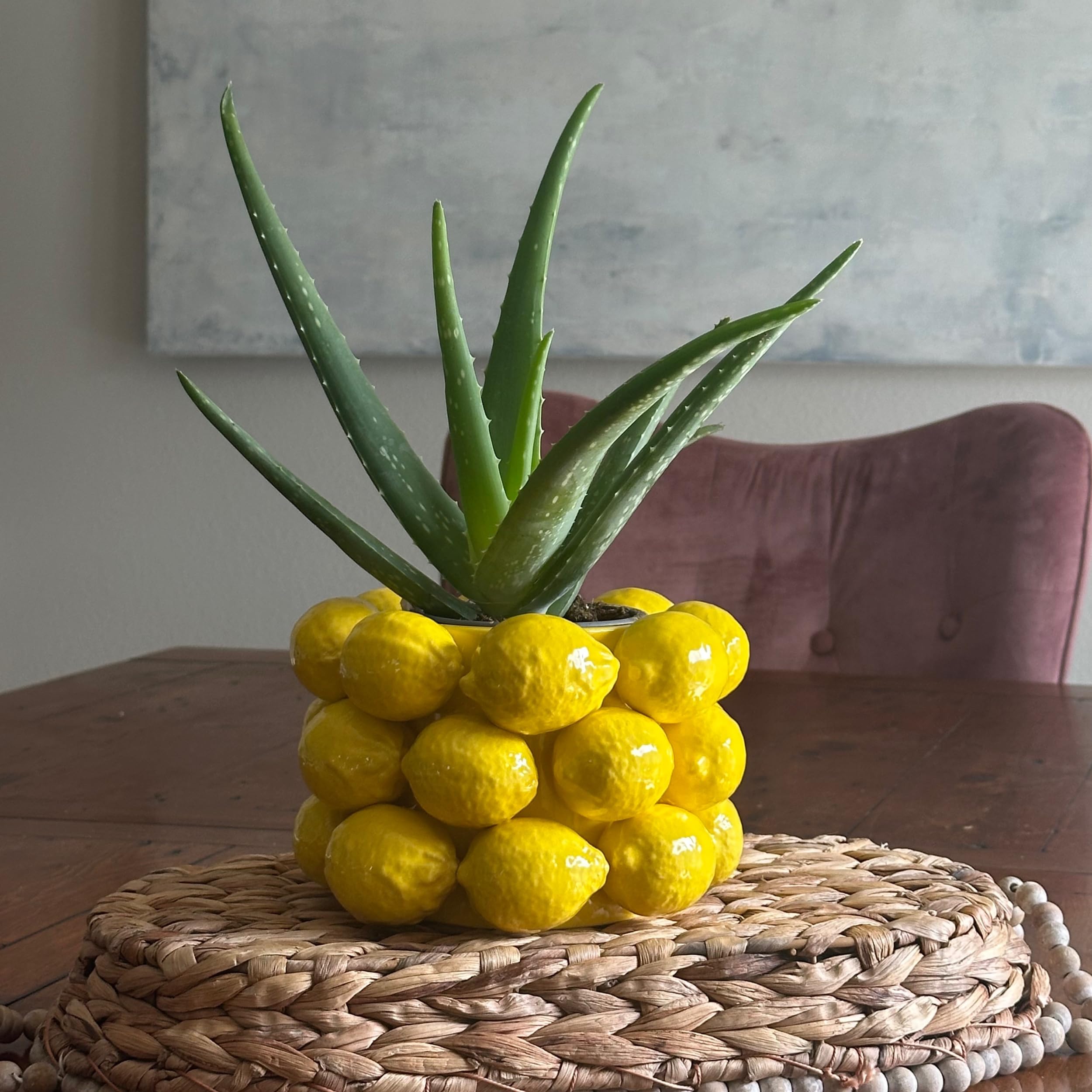Zitronenvase – fröhliche gelbe Keramikvase im französischen/mediterranen Stil, einzigartige Vase mit 3D-Zitronen-Design, Zitronen-Küchendekoration, Geschenk zum Einzug