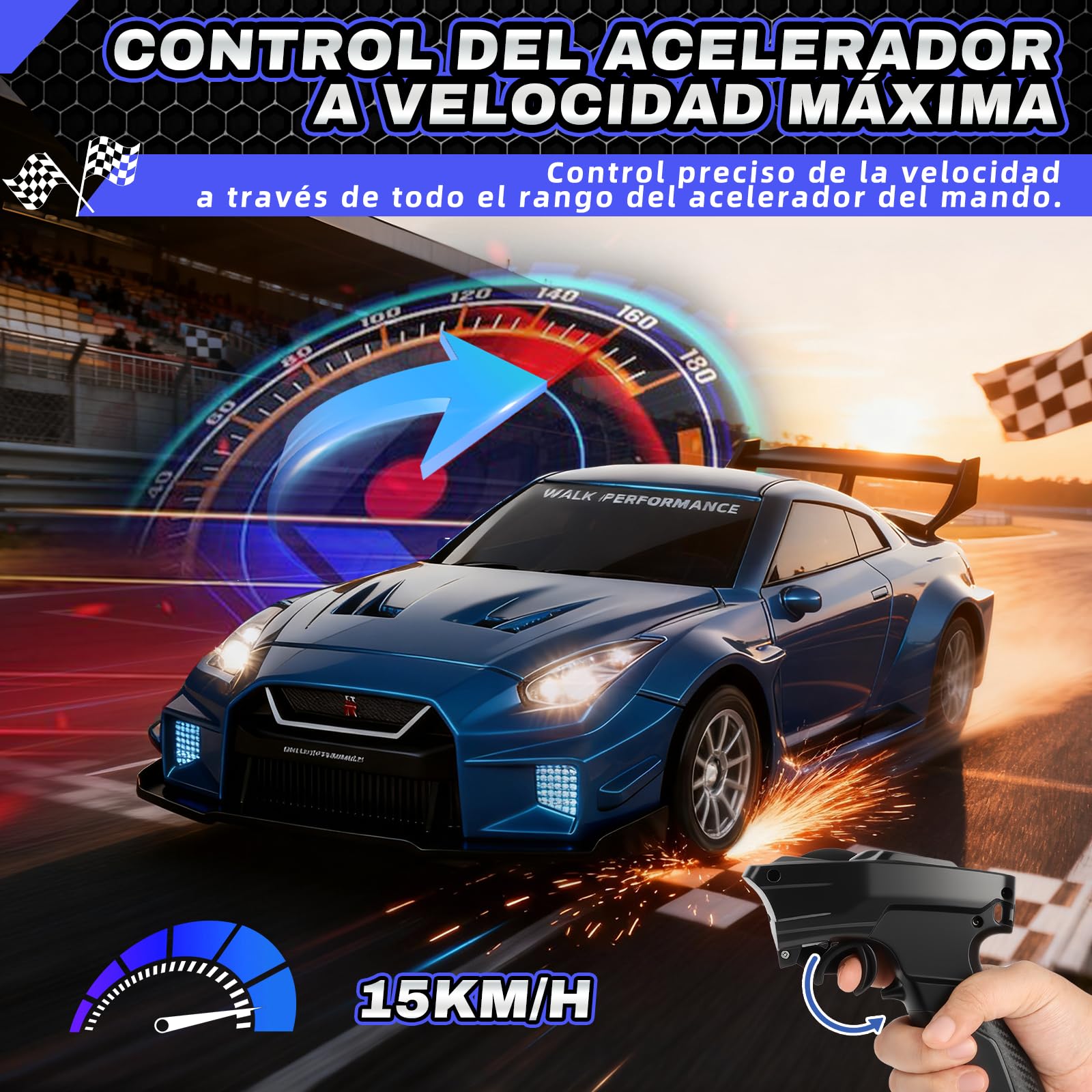 YOOHBERRYS Coche RC Drift Pro, 1:43 Mini RC Drift Car, 4WD Coche Radiocontrol con Giroscopios y Luces LED, 15km/h, Coche Teledirigido de Juguete para Niños de 14+ Años (Azul)
