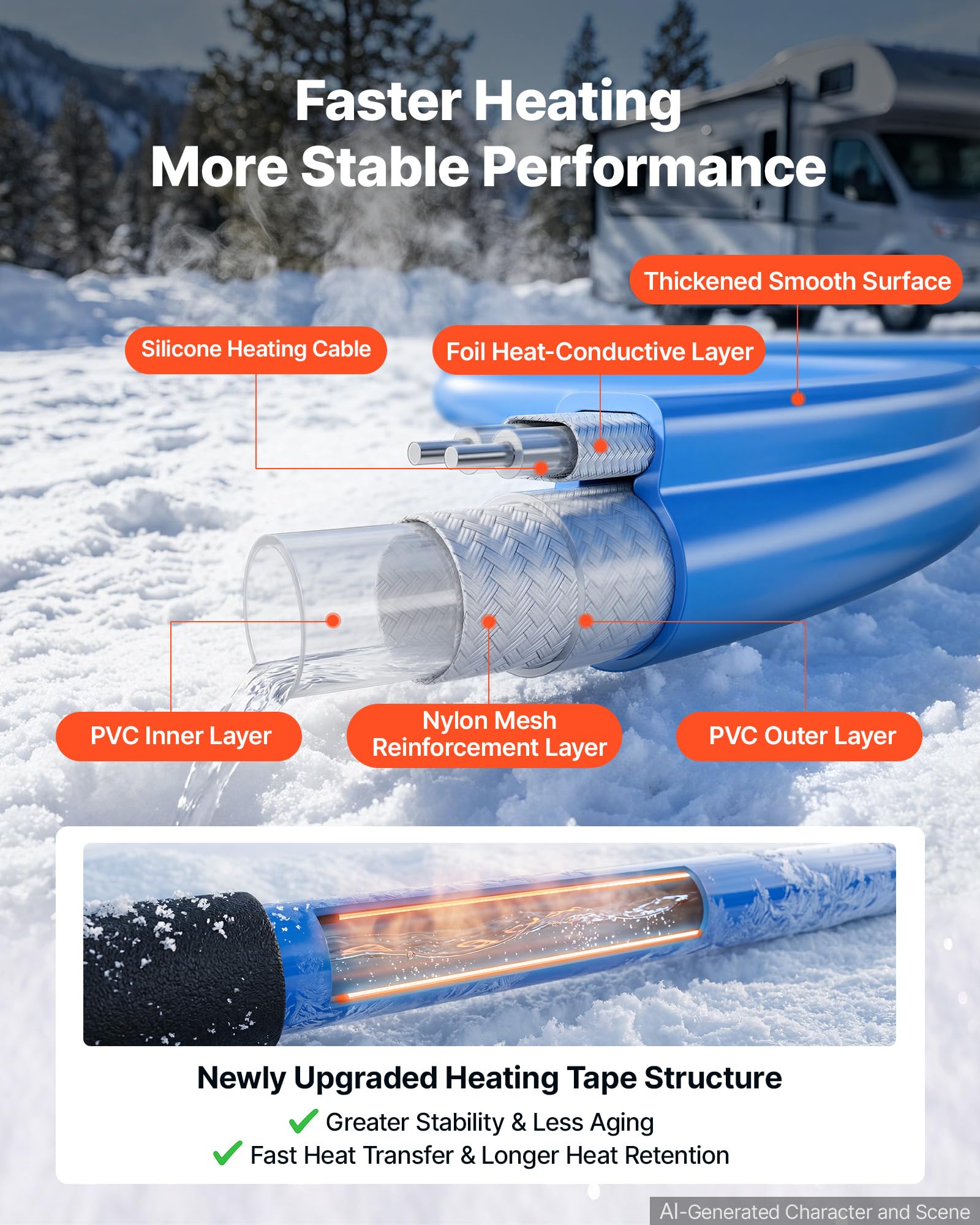 VEVOR Tubo Flessibile Riscaldato per Acqua Potabile Antigelo -43℃ 30,5 m