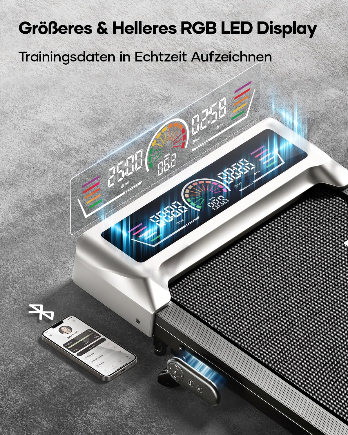 Laufband für Zuhause mit 10% Neigung, 1-10km/h unter den Schreibtisch Walking pad, 3.0HP Leiser Motor, Elektrisches Laufband mit 3 Steigung, Großes LED-Display, Fernbedienung und App