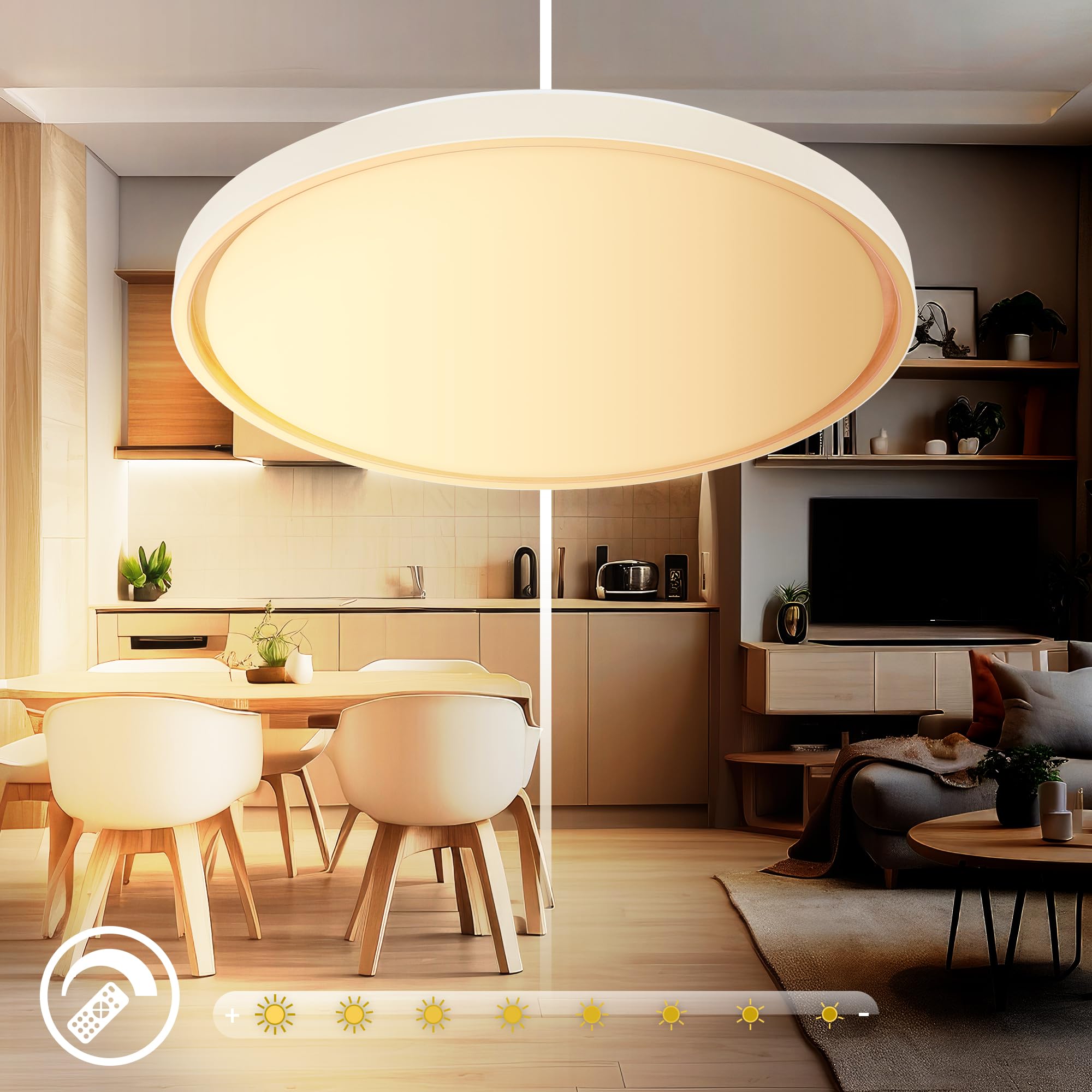 Briloner - Lampara techo LED con mando a distancia, regulable, CCT blanco cálido a frío, plafon techo, lamparas salon, plafones, 49x6,5 cm, café