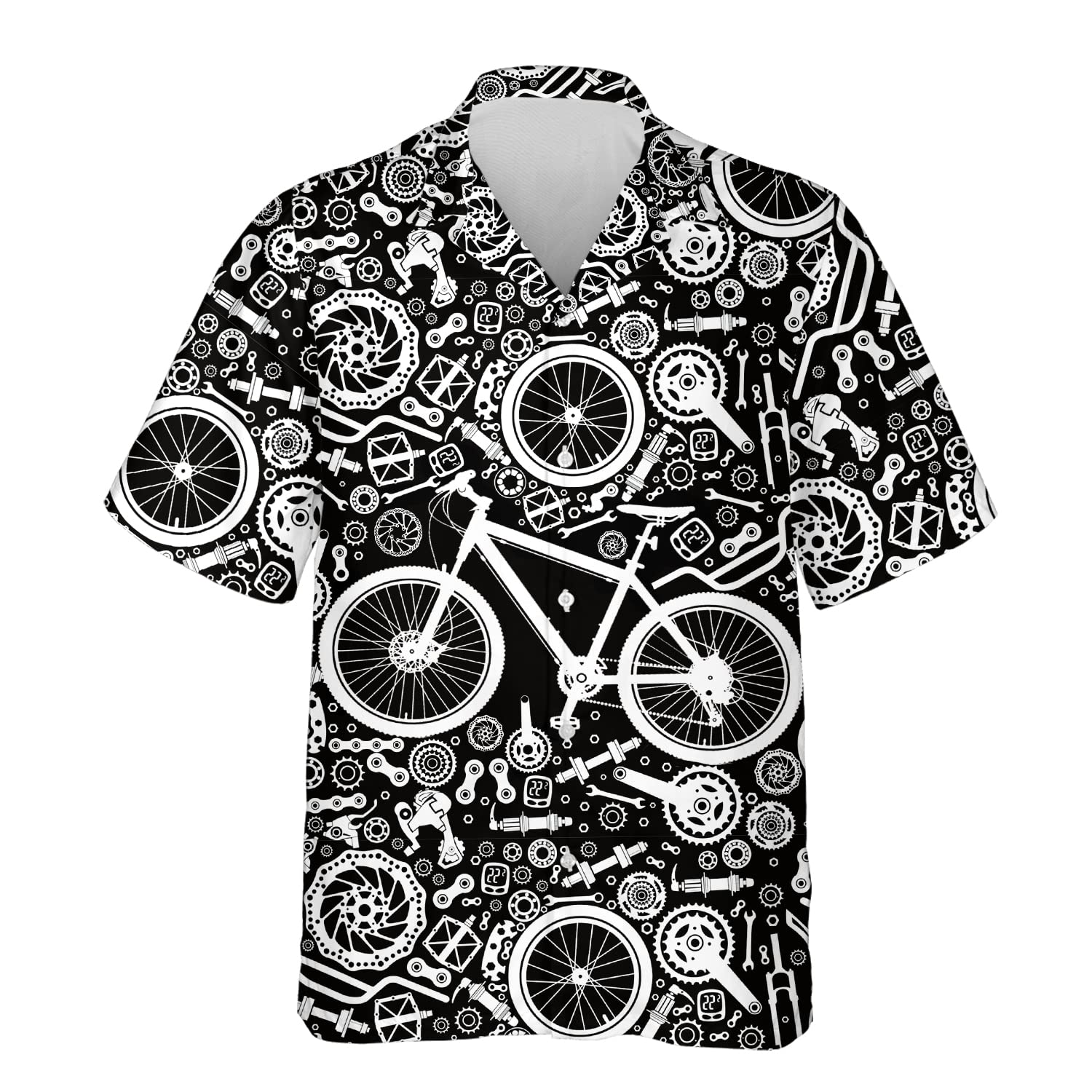 Bike Parts Hawaiian Shirt for Men - Cycling Sport Short Sleeve Button Down Men's Hawaiian Shirts Set 137 Size L