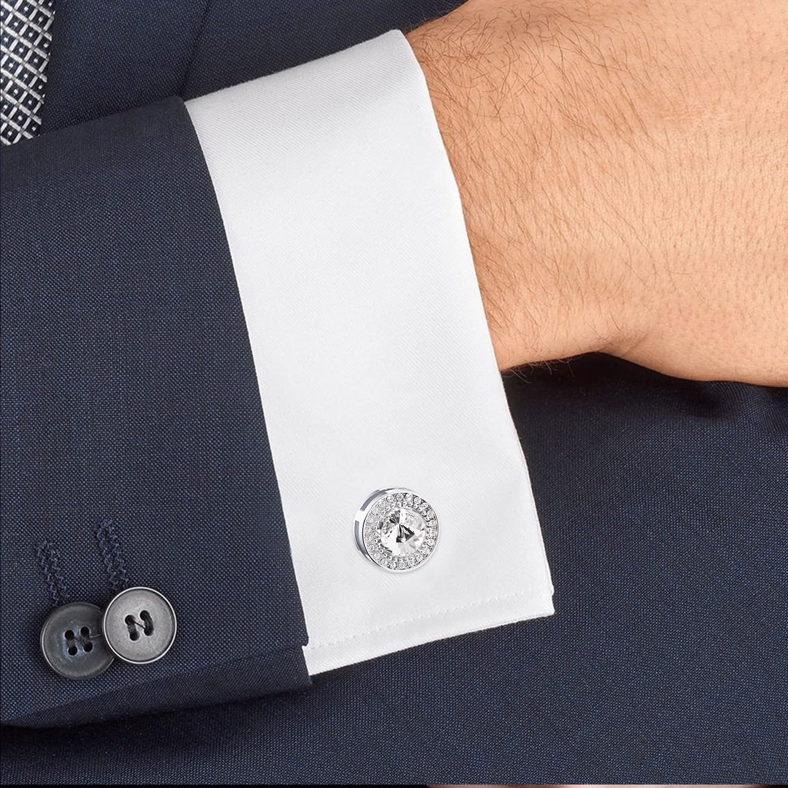 Mr. Van Gemelli Camicia Uomo, Classico Rotondo di Cristallo d'argento Gemello elegante Stile per la Cerimonia Nuziale del Partito Sposo Best Man Regali per Affari