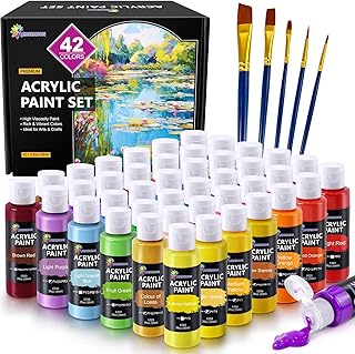 ESSENSON Acrylic Paint Set for Art, 42 Colours 2oz/59ml Bottles, Acrylic Paints Supplies for Artists, Beginners Adults on Canvas Rocks Wood Ceramic Fabric