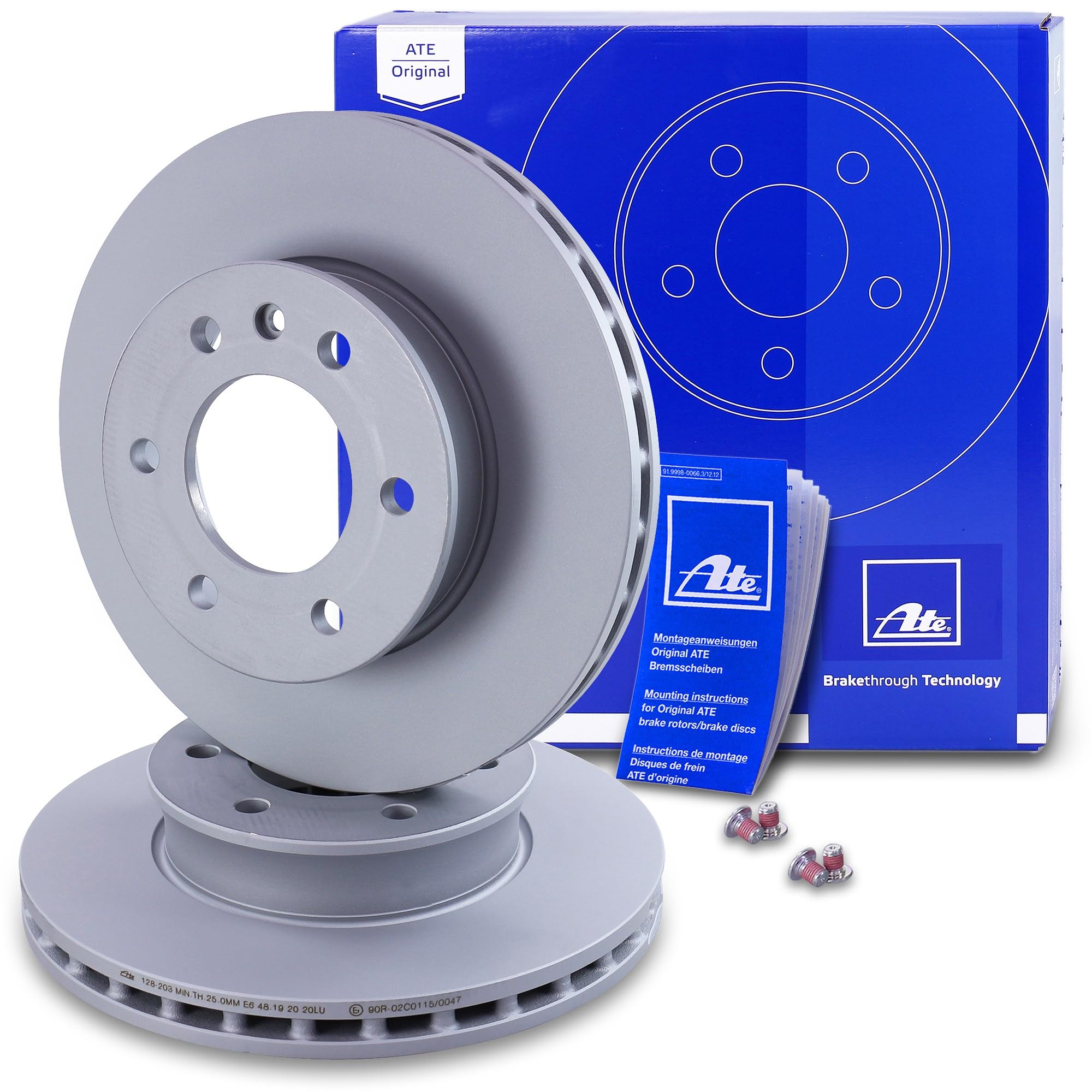 ATE Bremsenset Vorderachse inkl. Bremsscheiben vorne Ø 300 mm belüftet und Bremsbeläge vorne + Verschleißkontakt Kompatibel mit MERCEDES SPRINTER 3, 5-t Bus, Kasten, Pritsche, VW CRAFTER