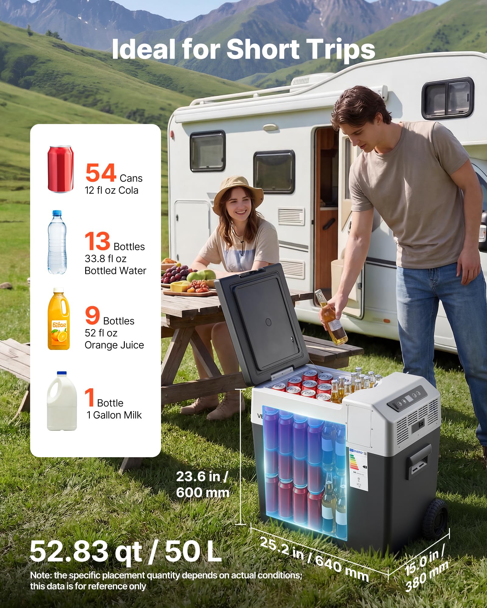 VEVOR Glacière Électrique Voiture et Maison, Réfrigérateur Portable 50 L 12 V/24 V CC et 100-240 V CA, pour Camping Voyage, Mini Frigo à Compression -22 à 10 °C, Contrôle APP avec Roues et Poignée
