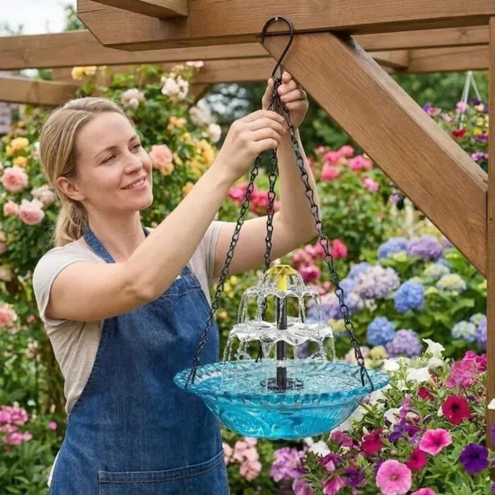 Solar Cascade Hanging Bird Bath Fountain Solar Fountain for Bird Bath, Outdoor Hanging Bird Bath with Solar Fountain, with Solars Pump Gardens Decorative Garden Yard Patio Bird Bath Fountain (Blue) — view 5