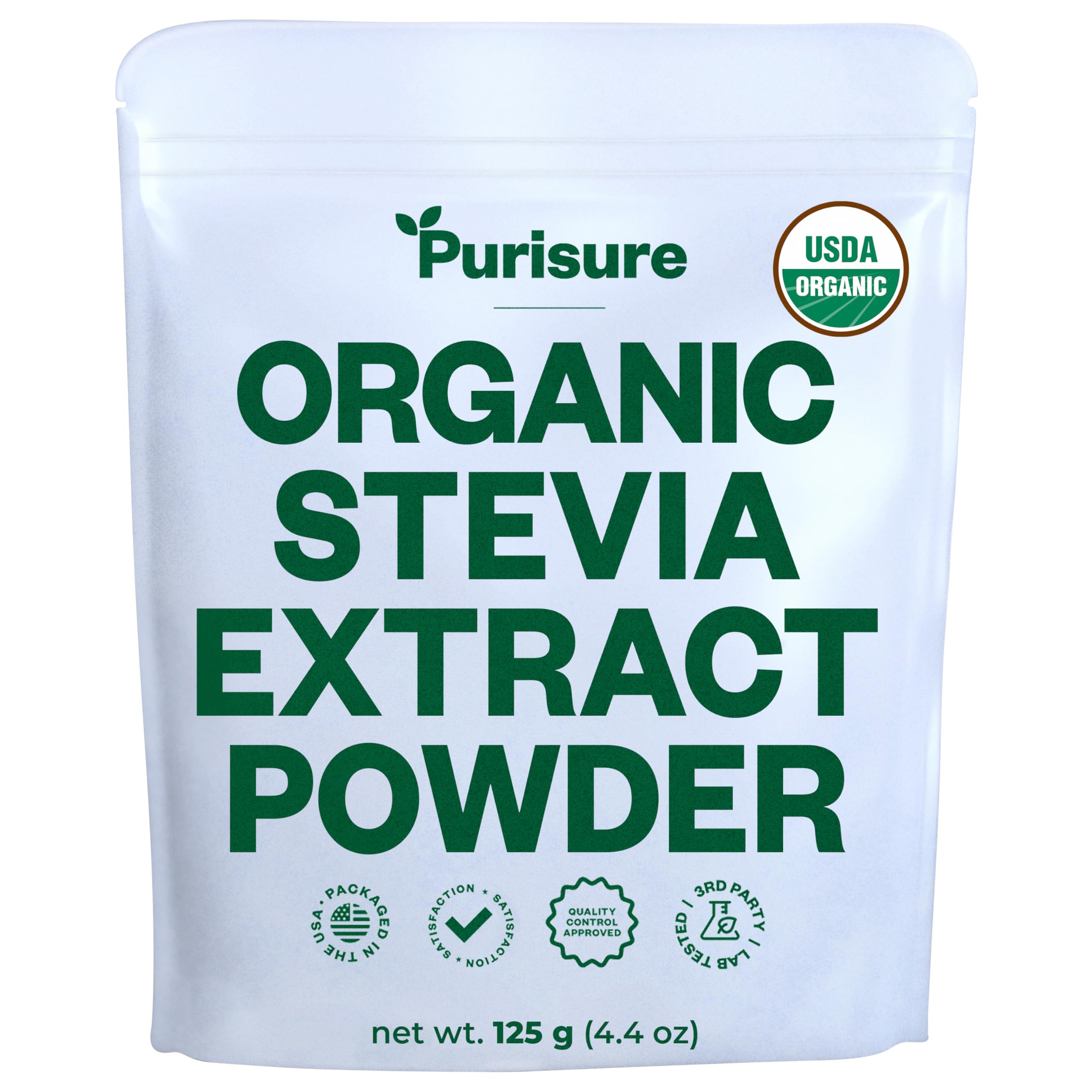 Purisure All Natural Stevia Powder 125g (846 Servings), Highly Concentrated Pure Extract, No Fillers, Additives or Artificial Ingredients, Zero-Calorie Sweetener, Best Sugar Substitute