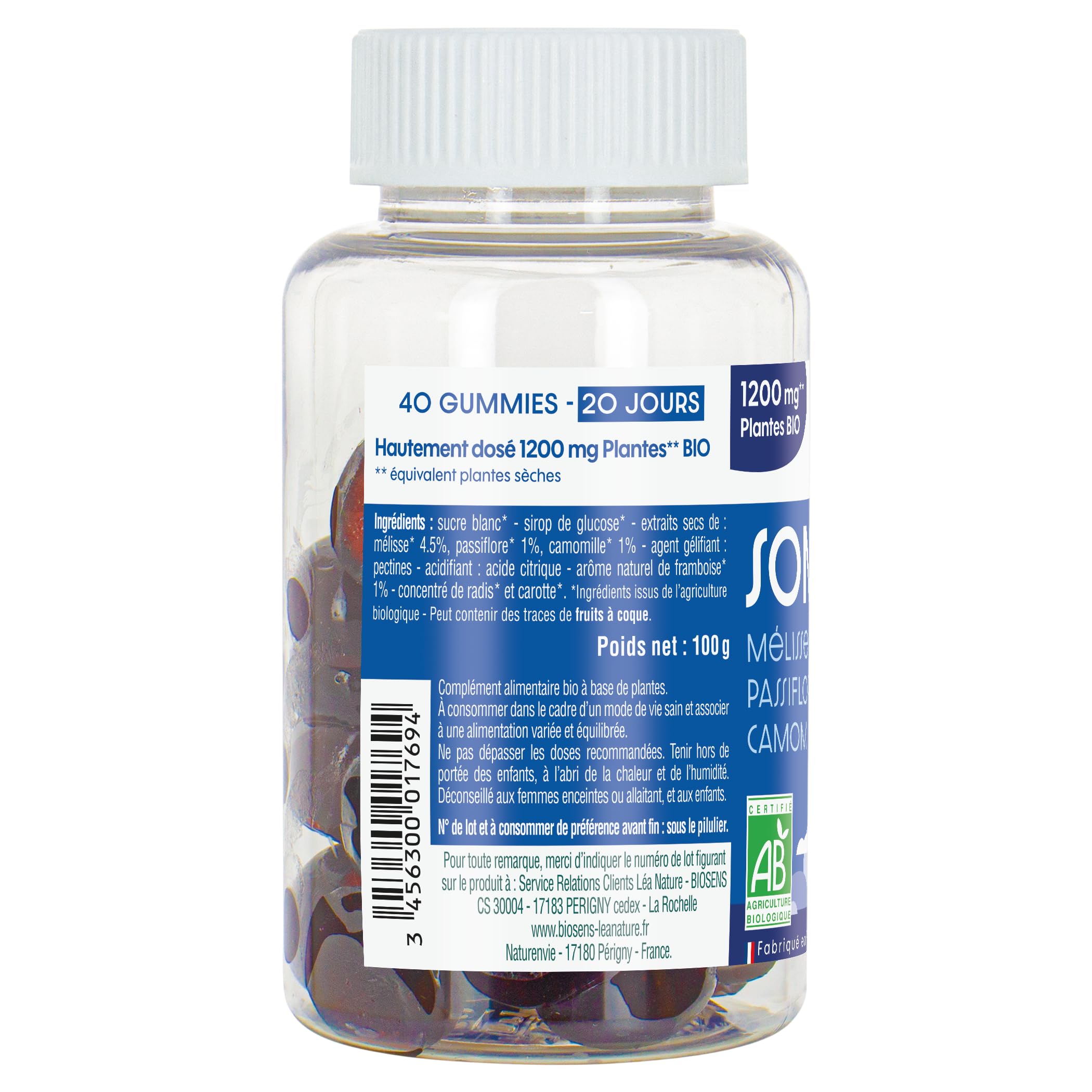 BIOSENS | Gummies Sommeil | Complément alimentaire bio | Aide à l’endormissement & Favorise un sommeil de qualité| Mélisse – Passiflore | 40 gummies