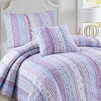 Vista 11 de Cozy Line Home Fashions Queen - Juego de edredón reversible de 7 piezas con bonito bordado de búho rosa, azul y verde, 100% algodón, colcha