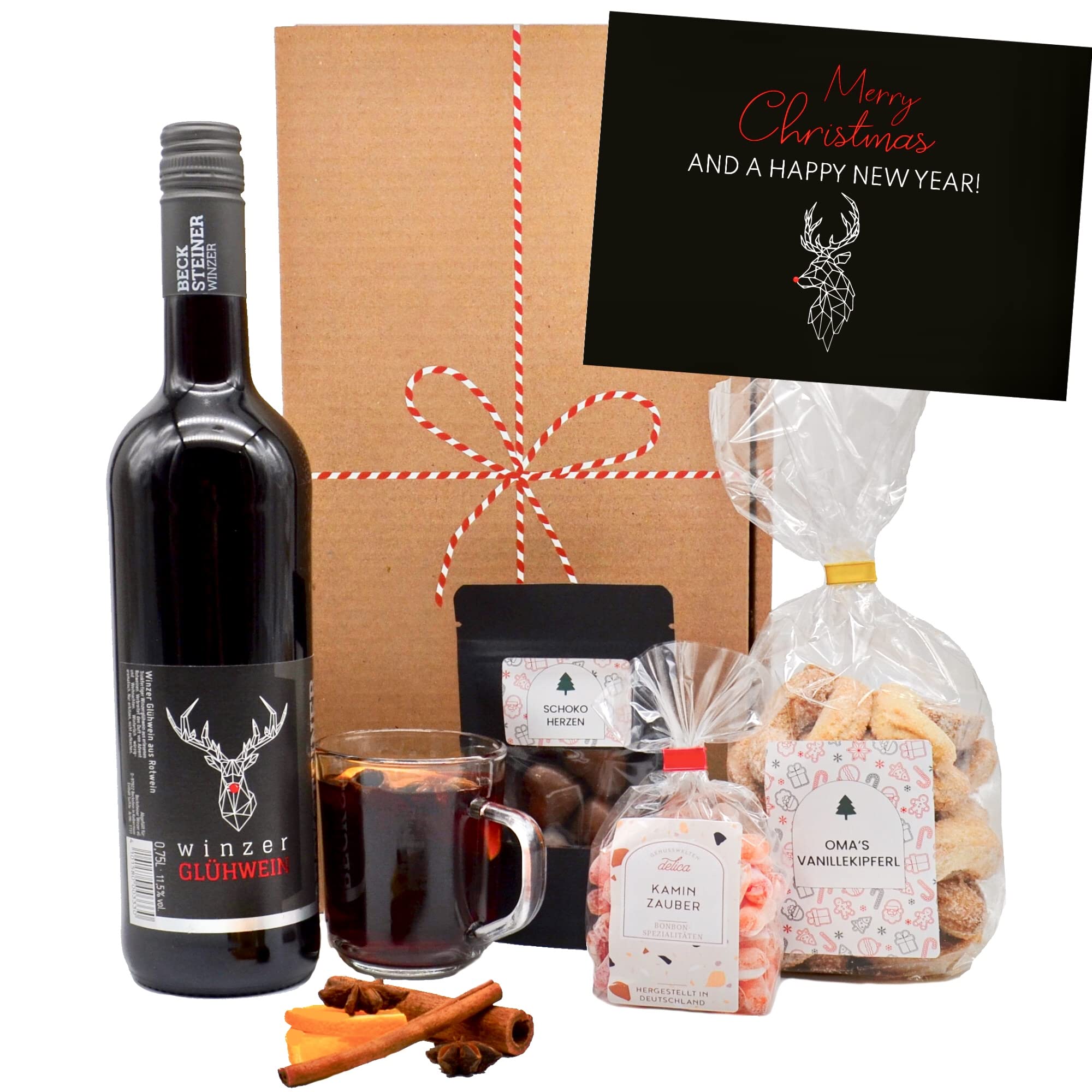 Glühwein Geschenkset „Nürnberg“ | Geschenkkorb mit Winzer Wein, Schokolade & Süßigkeiten | Geschenk Set zu Weihnachten